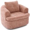 360° Swivel Accent Barrel Chair With Dual Layer Cushion, Round Seating For Living Room - Pink - Image 10