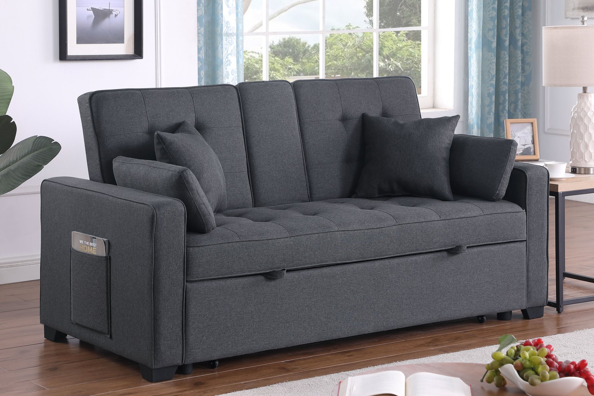 Cody II - Convertible Sleeper Loveseat With Cup Holder, Charging Ports and Pocket - Dark Gray - Image 6