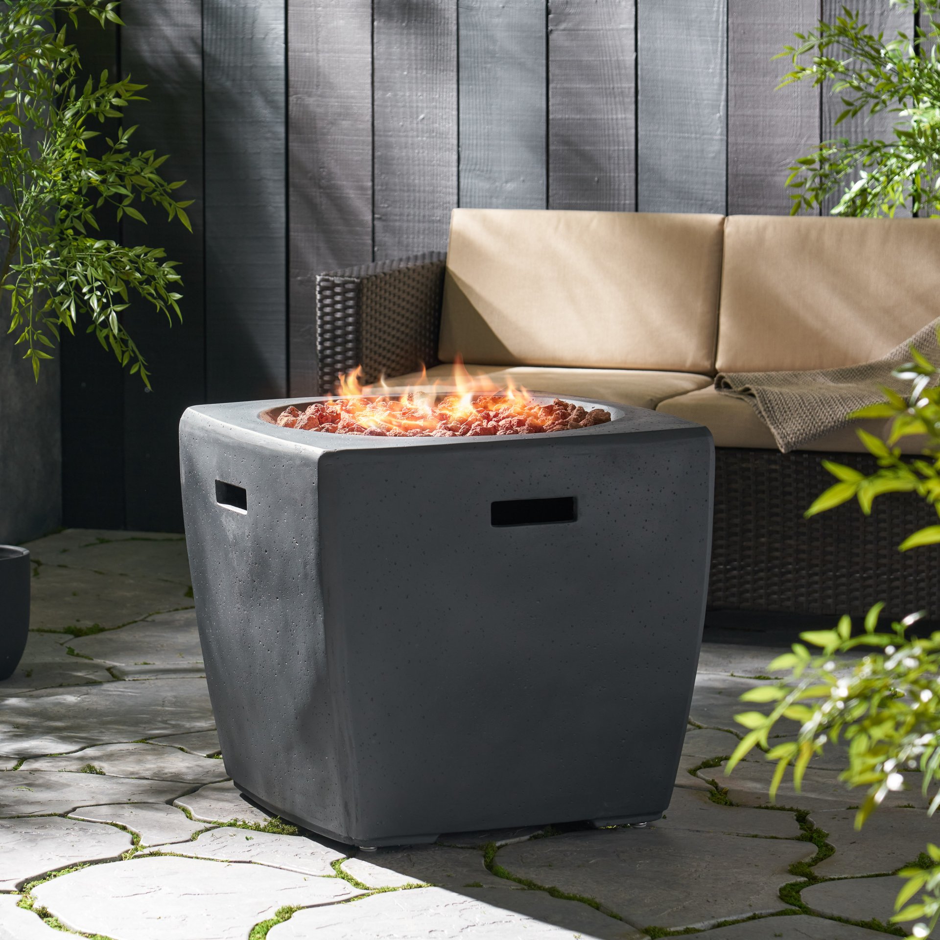 Outdoor Lightweight Concrete Square Fire Pit 40, 000 Btu With Built In Tank Storage - Dark Gray - Image 6