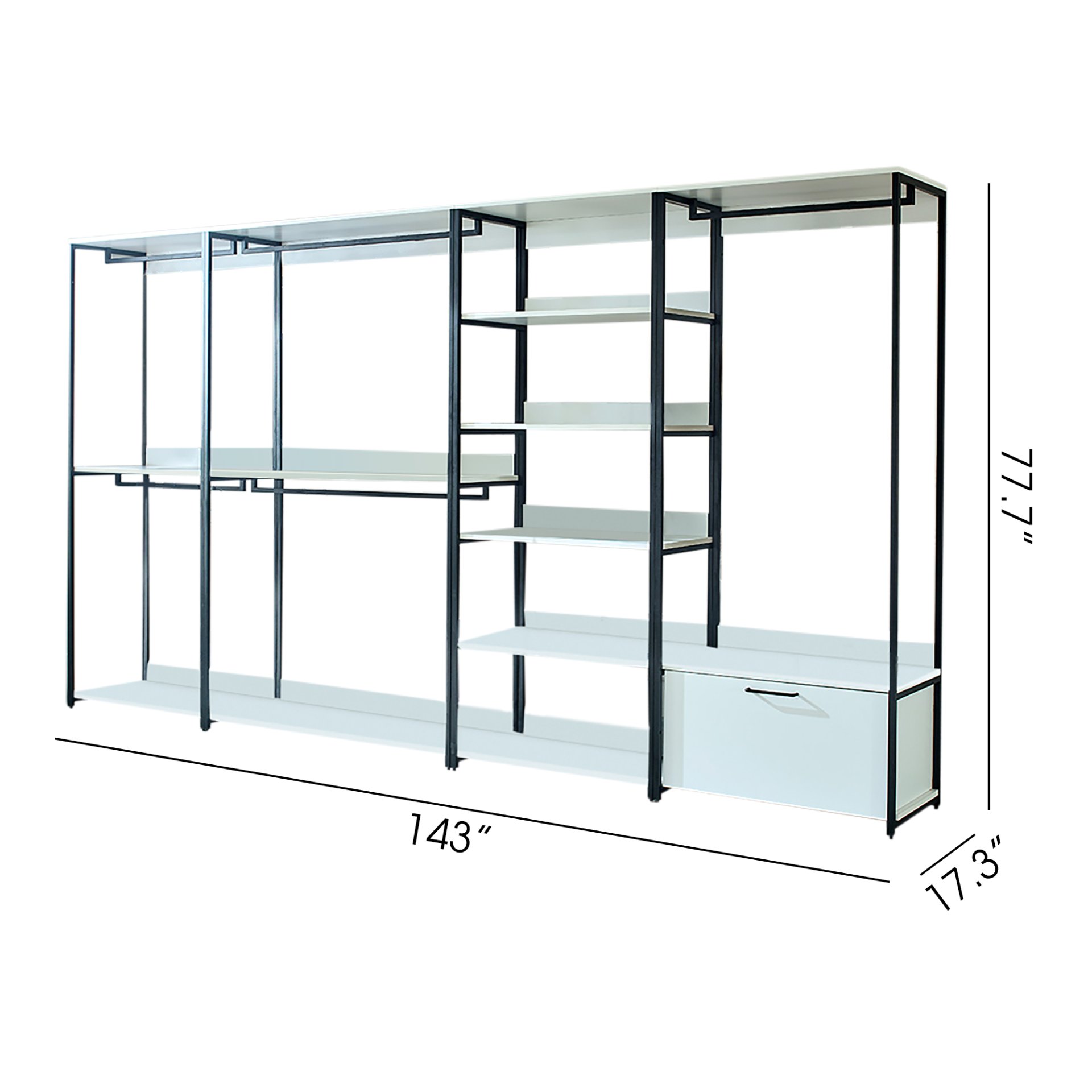 Fiona - Freestanding Walk In Wood Closet System With Metal Frame Durable Storage Solution Melamine - White - Image 3