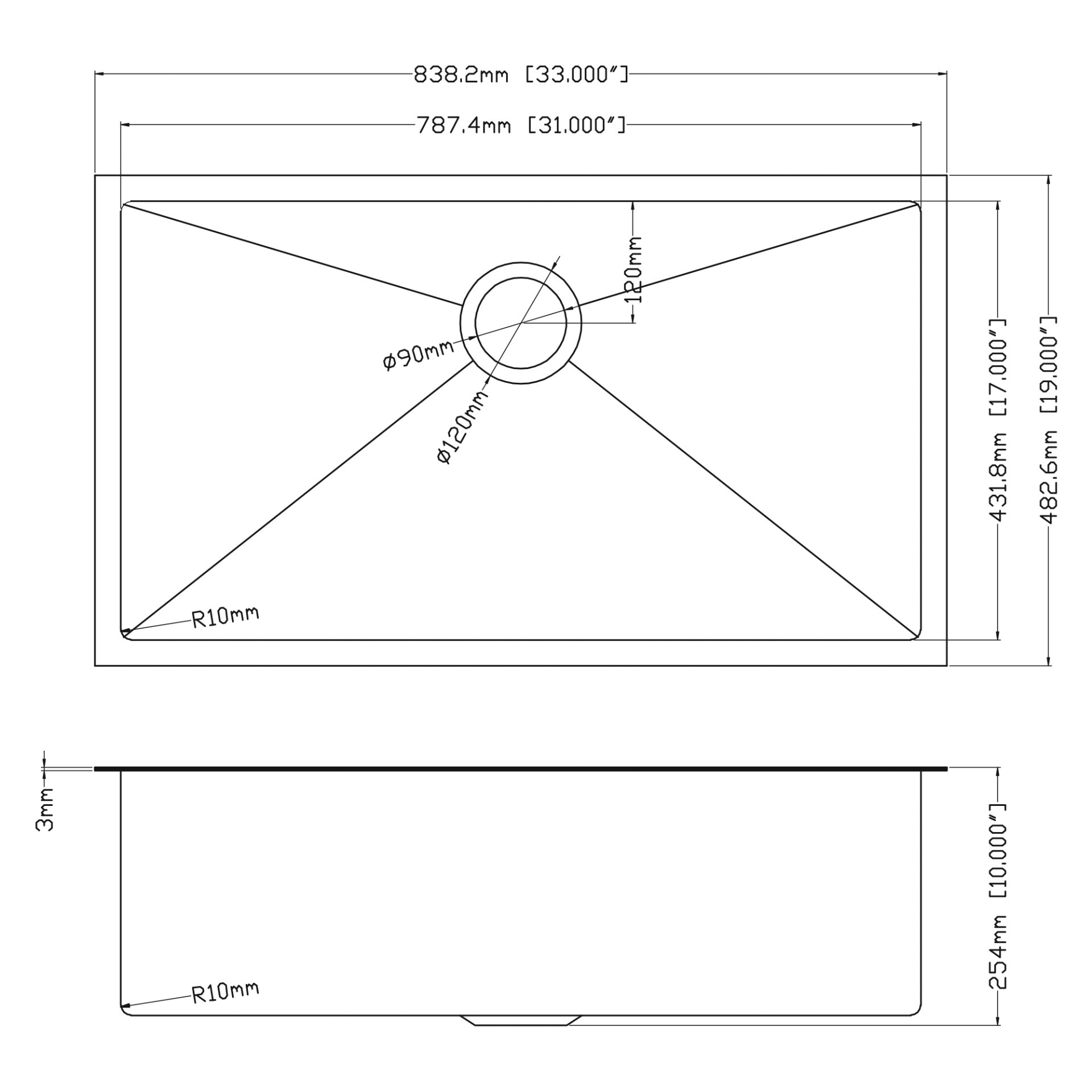 33" X 19" X 10" Undermount Kitchen Sink 16 Gauge Single Bowl - Gunmetal Black - Image 7