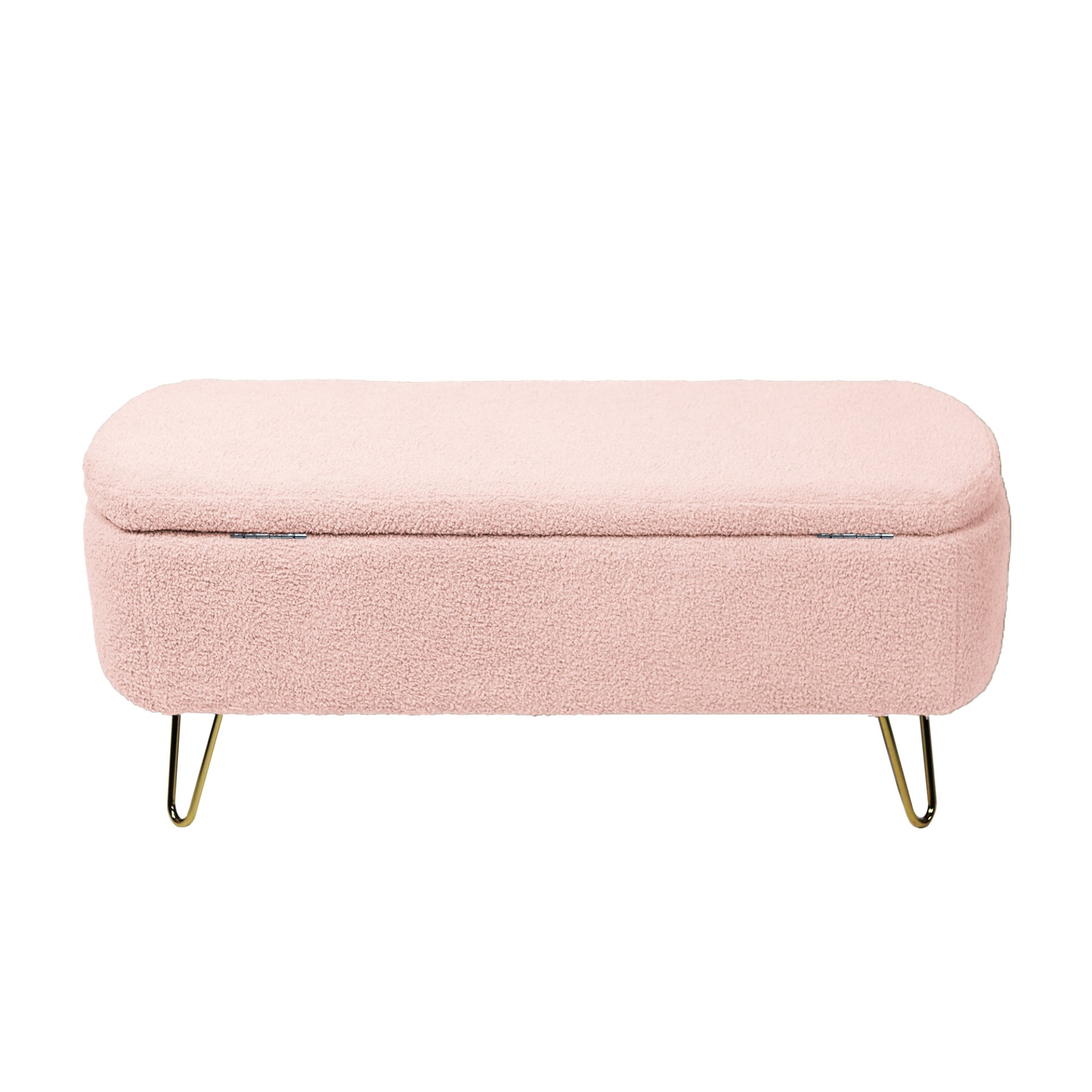 Storage Ottoman Bench For End Of Bed Gold Legs, Modern Gray Faux Fur Entryway Bench Upholstered Padded With Storage For Living Room Bedroom - Pink - Image 21