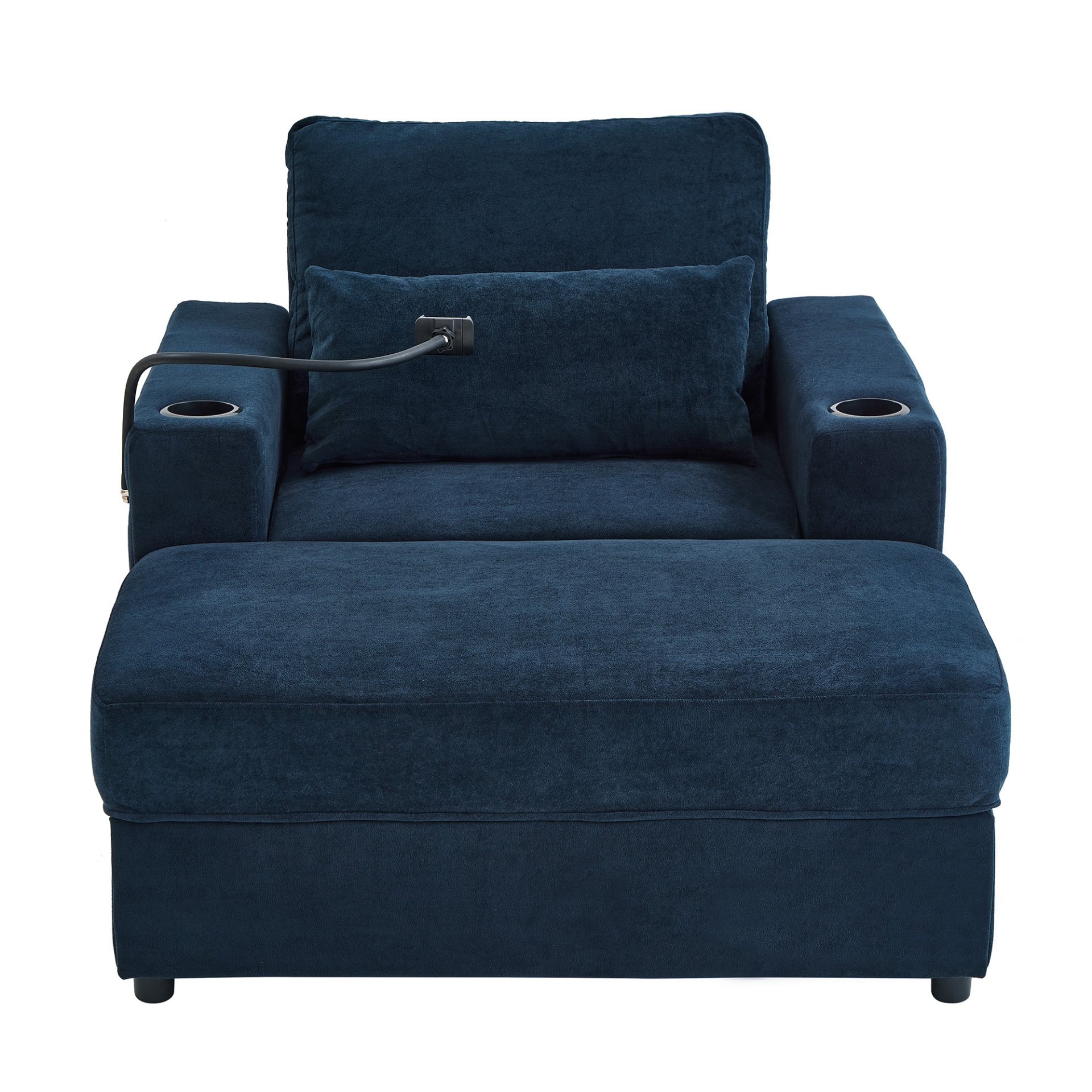 Modern Style Armchair Chaise Lounge Sofa Couch With Movable Storage Ottoman, USB Ports, Cup Holders, Phone Holder, Side Pockets - Blue - Image 14