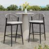 Outdoor Bar Height Metal Frame Counter Stools With Scallop Shaped Backrest & Water Resistant Cushions (Set of 2) - Matte Black - Image 2
