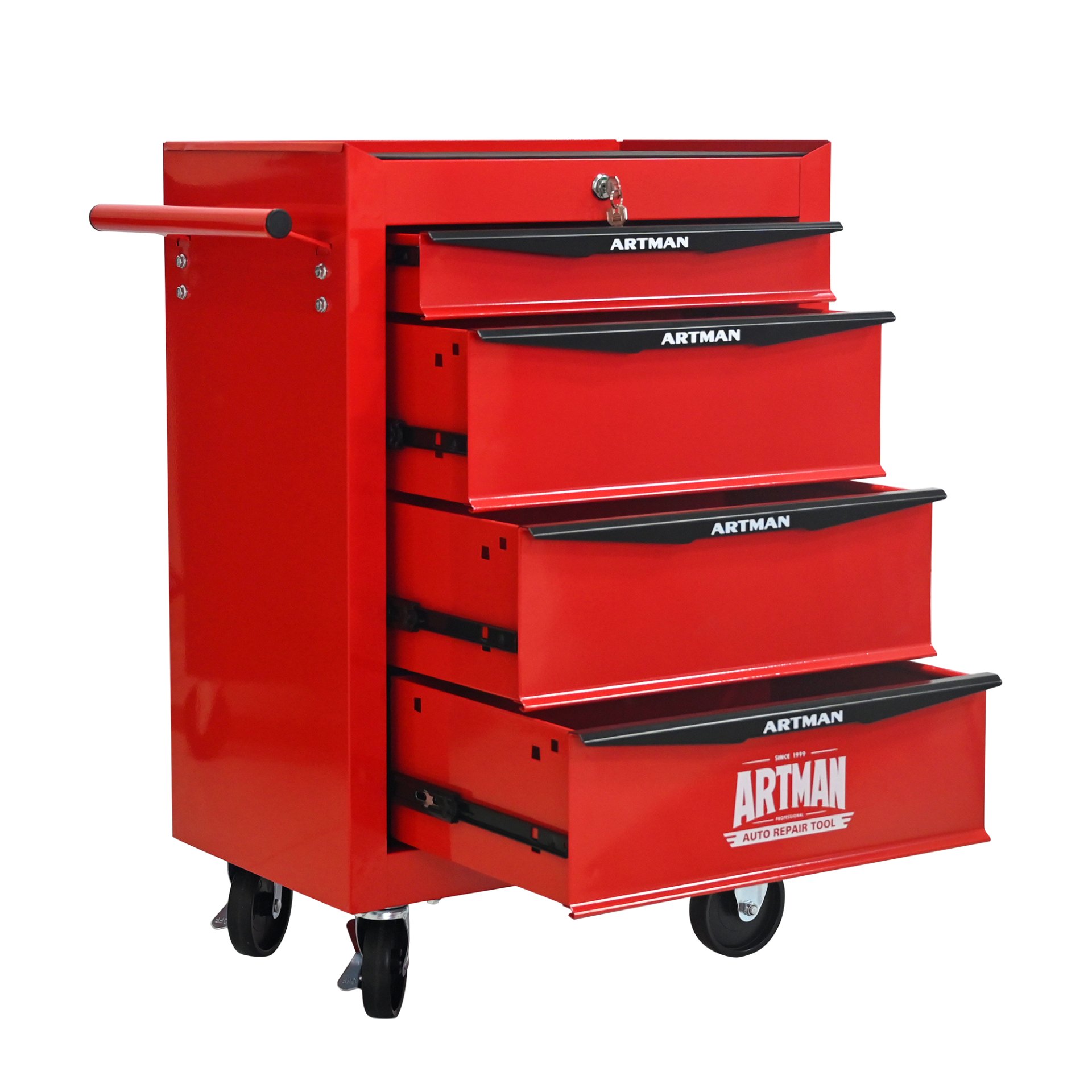 Rolling Metal Tool Chest With 4 Drawers, 20" Steel Storage Cabinet With Ball Bearing Slides - Red / Black - Image 10