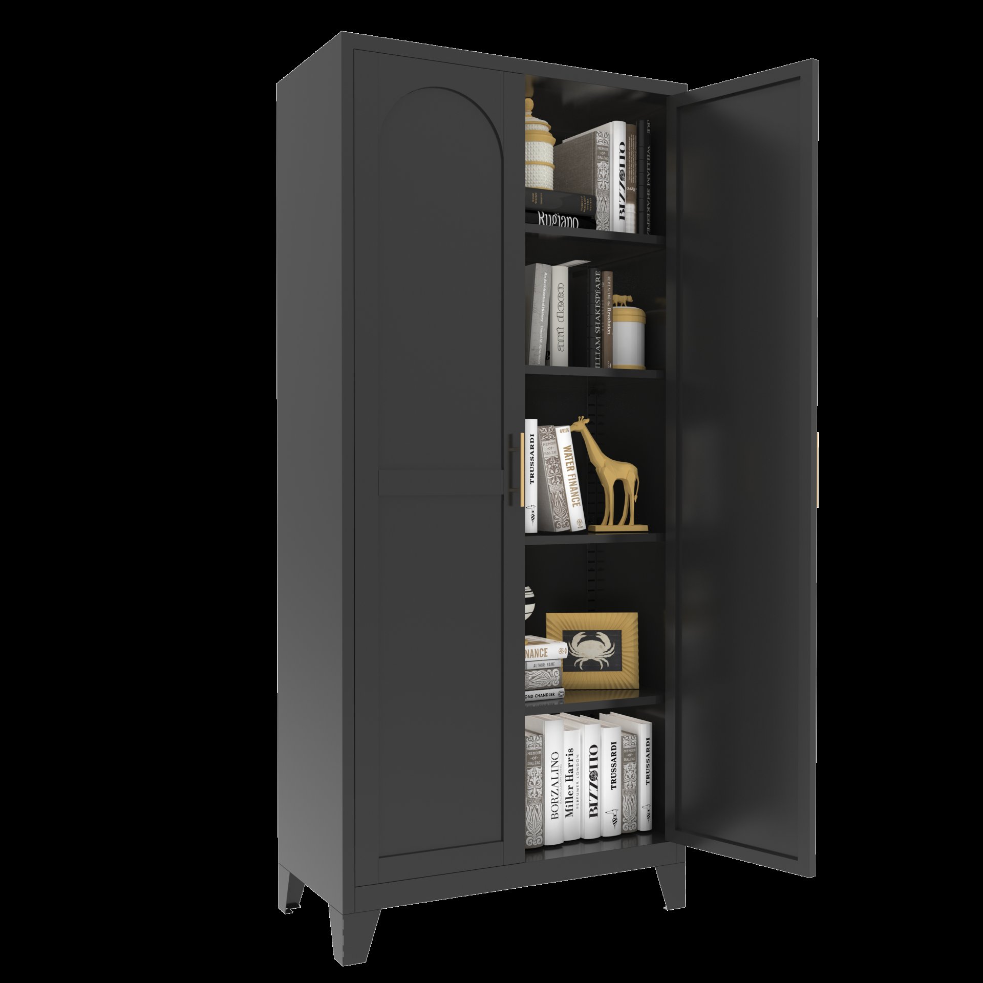 2 Shapely Doors Cabinet, Metal Storage Cabinet With Doors And Adjustable Shelves, For Bedroom, Living Room, Kitchen - Black - Image 5