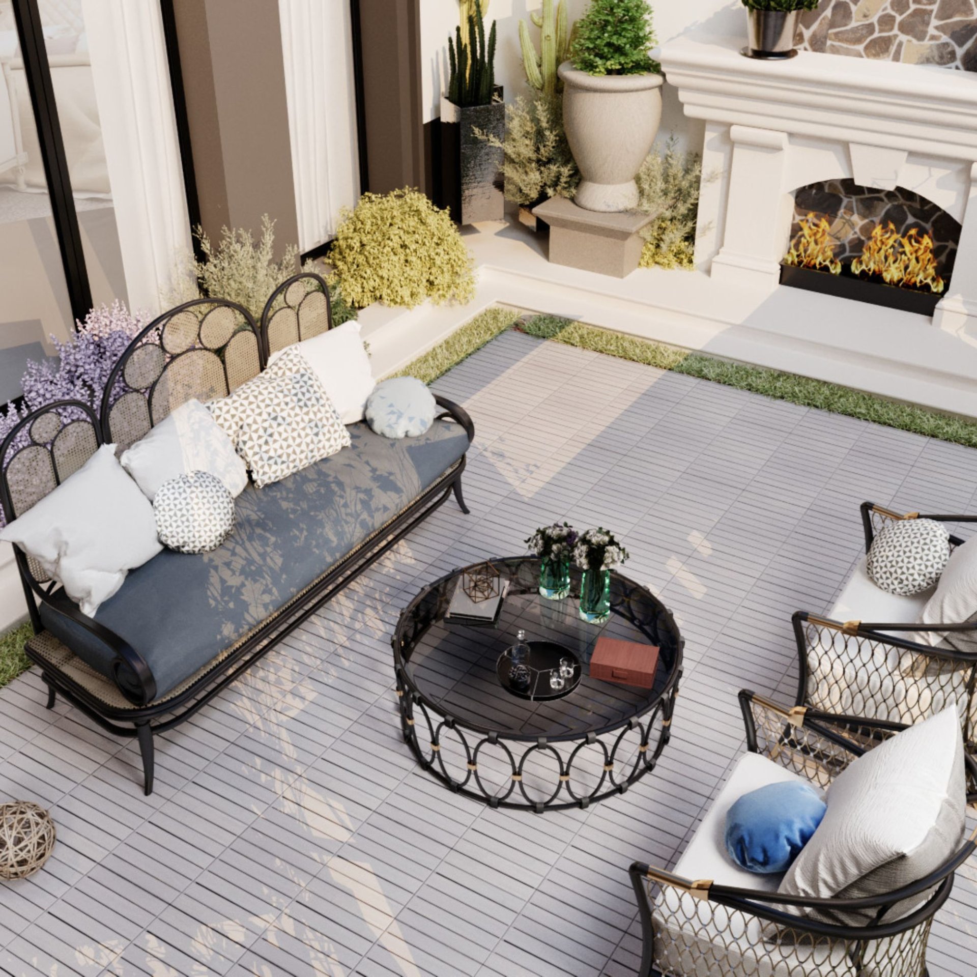 Interlocking Deck Tiles Striped Pattern Square Outdoor Flooring - Light Gray - Image 12
