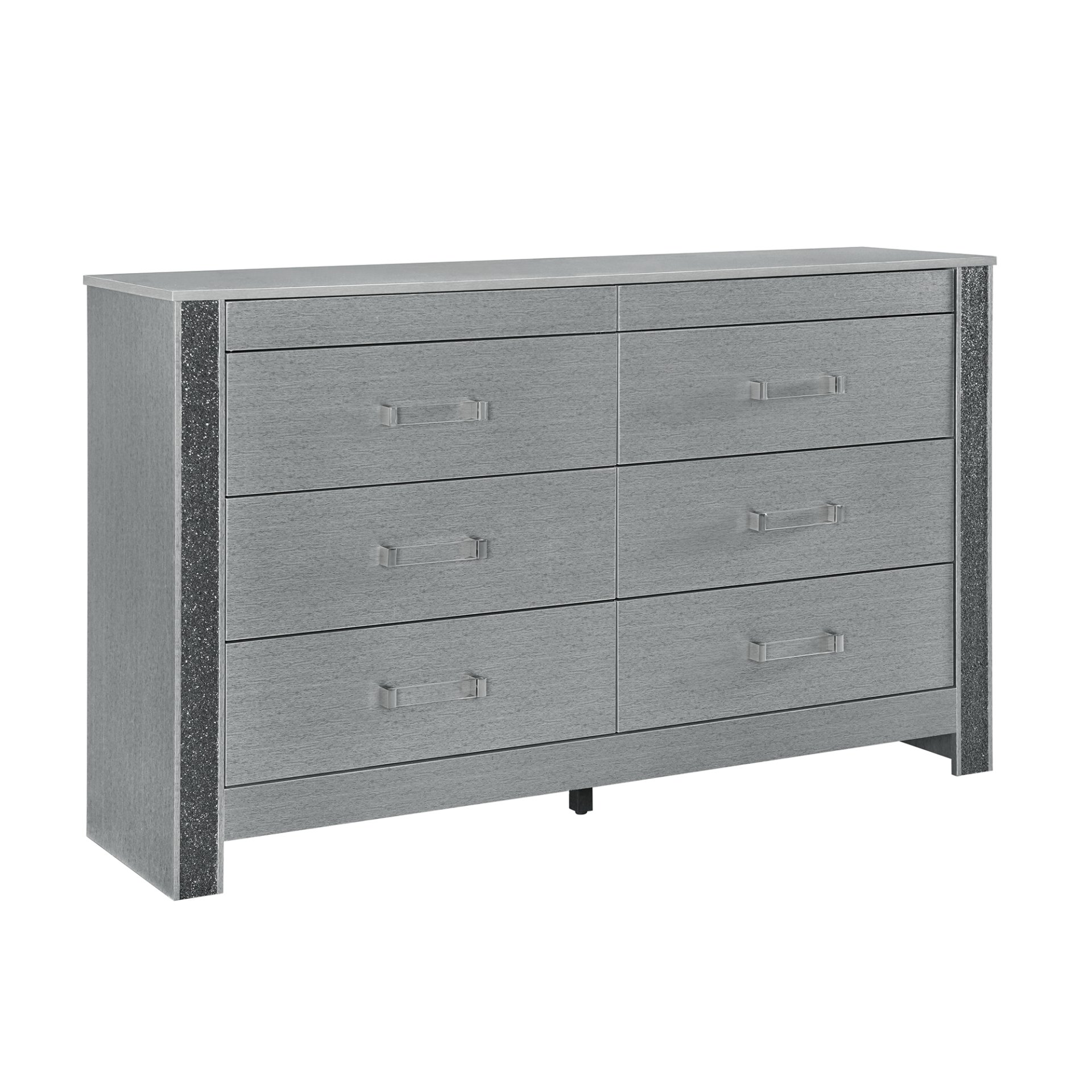 Lorenzo - 5 Piece Queen Bedroom Set With Glittered Detailing And Bar Handles - Silver - Image 3