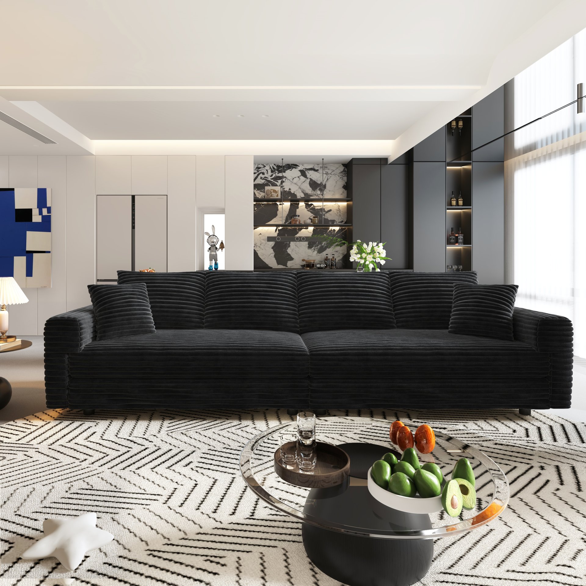 4 Seat Sofa, Deep Seat Couches With Soft Pillows And 3 Ottomans, Convertible Sofa Lounge Chair, For Living Room - Black - Image 13