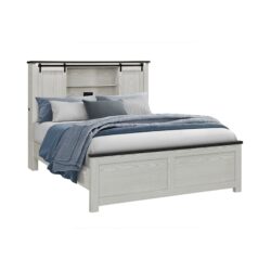 Avery - Full Bed With Bookcase Headboard, Low Profile Design, 5 Piece Set Includes Bed, Dresser, Chest, Nightstand And Mirror - Beige