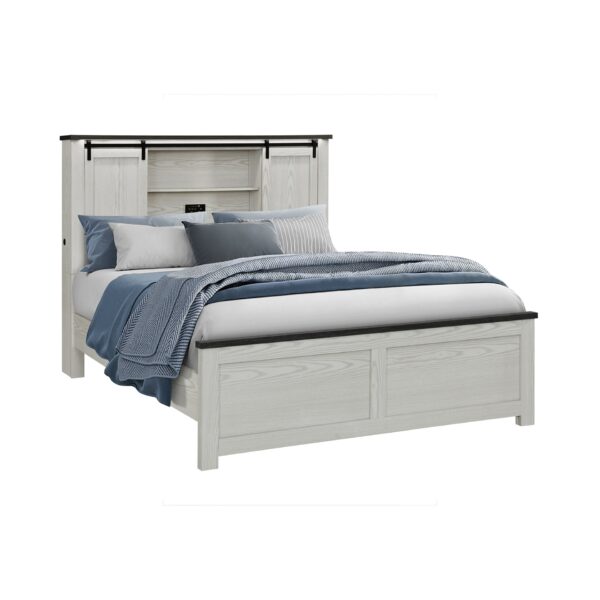 Avery - Full Bed With Bookcase Headboard, Low Profile Design, 5 Piece Set Includes Bed, Dresser, Chest, Nightstand And Mirror - Beige