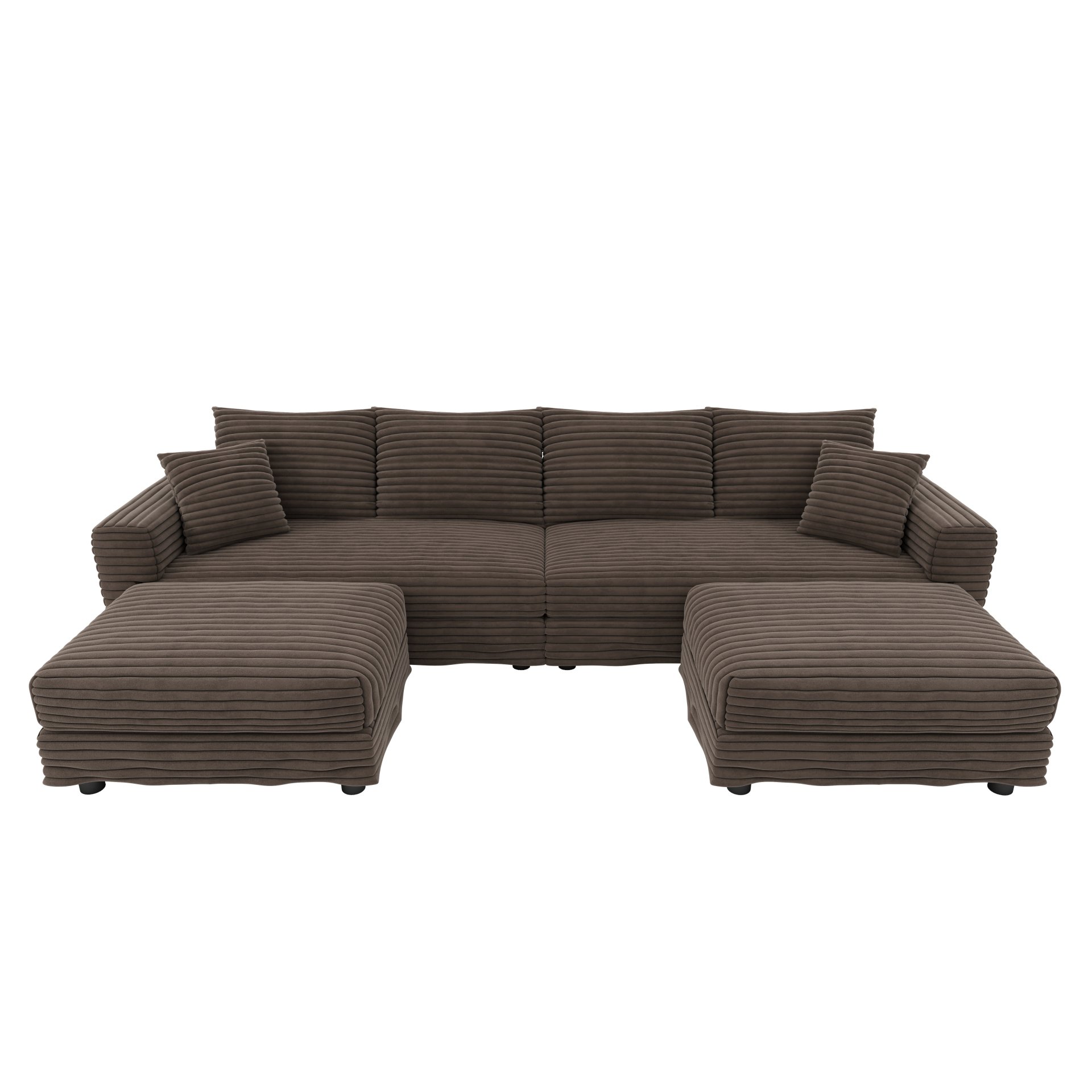 4 Seat Sofa, Deep Seat Couches With Soft Pillows And 2 Ottomans, Convertible Sofa Lounge Chair, For Living Room - Camel - Image 17