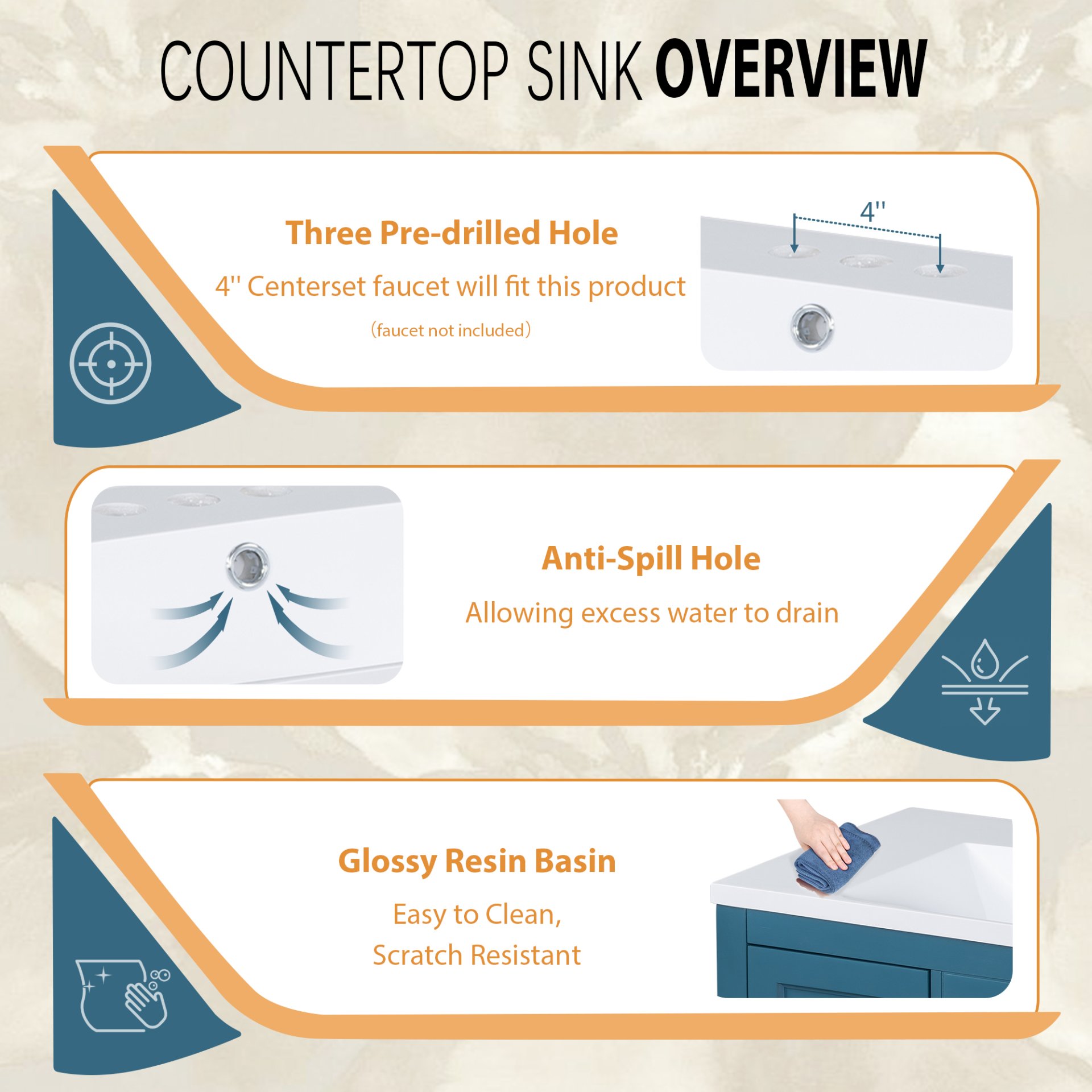 Bathroom Vanity With Resin Sink Combo, Frame Bathroom Storage Cabinet, Freestanding Vanity Set, 5 Drawers & Soft Closing Doors - Blue - Image 7