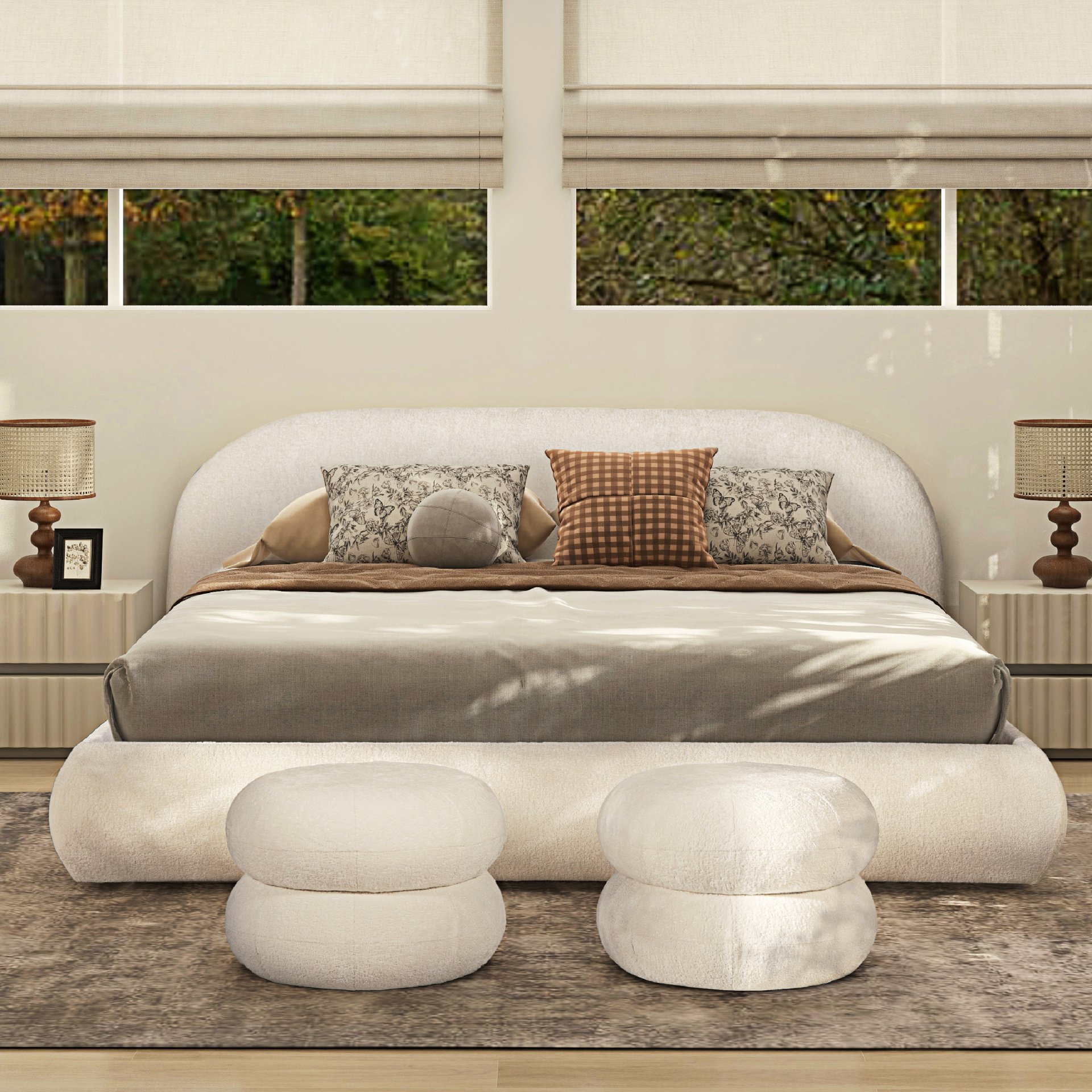 Archie Puffy Grounded - King Upholstered Platform Bed - Almond White - Image 13