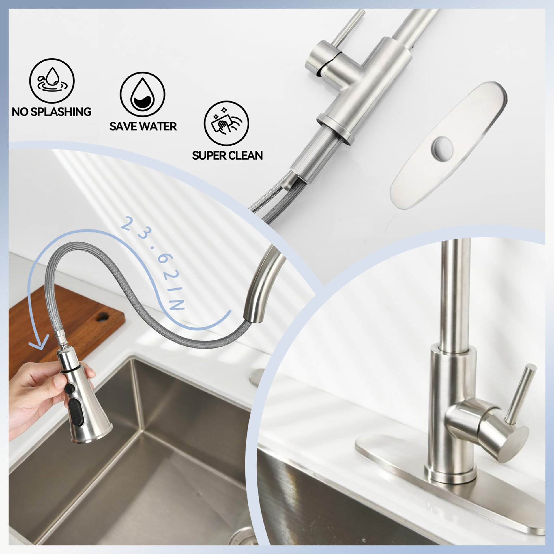 Classic High Arc Kitchen Faucet With Pull Down Sprayer, Stainless Steel - Brushed Nickel - Image 4