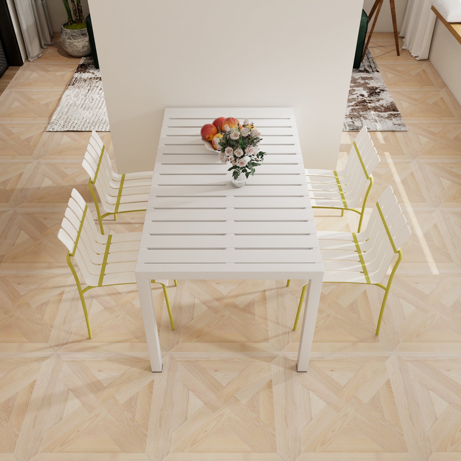 4 Piece Set Of Modern Color Block Designed Single Chairs, UV Resistant And Rust Proof - Grain Yellow / White - Image 10