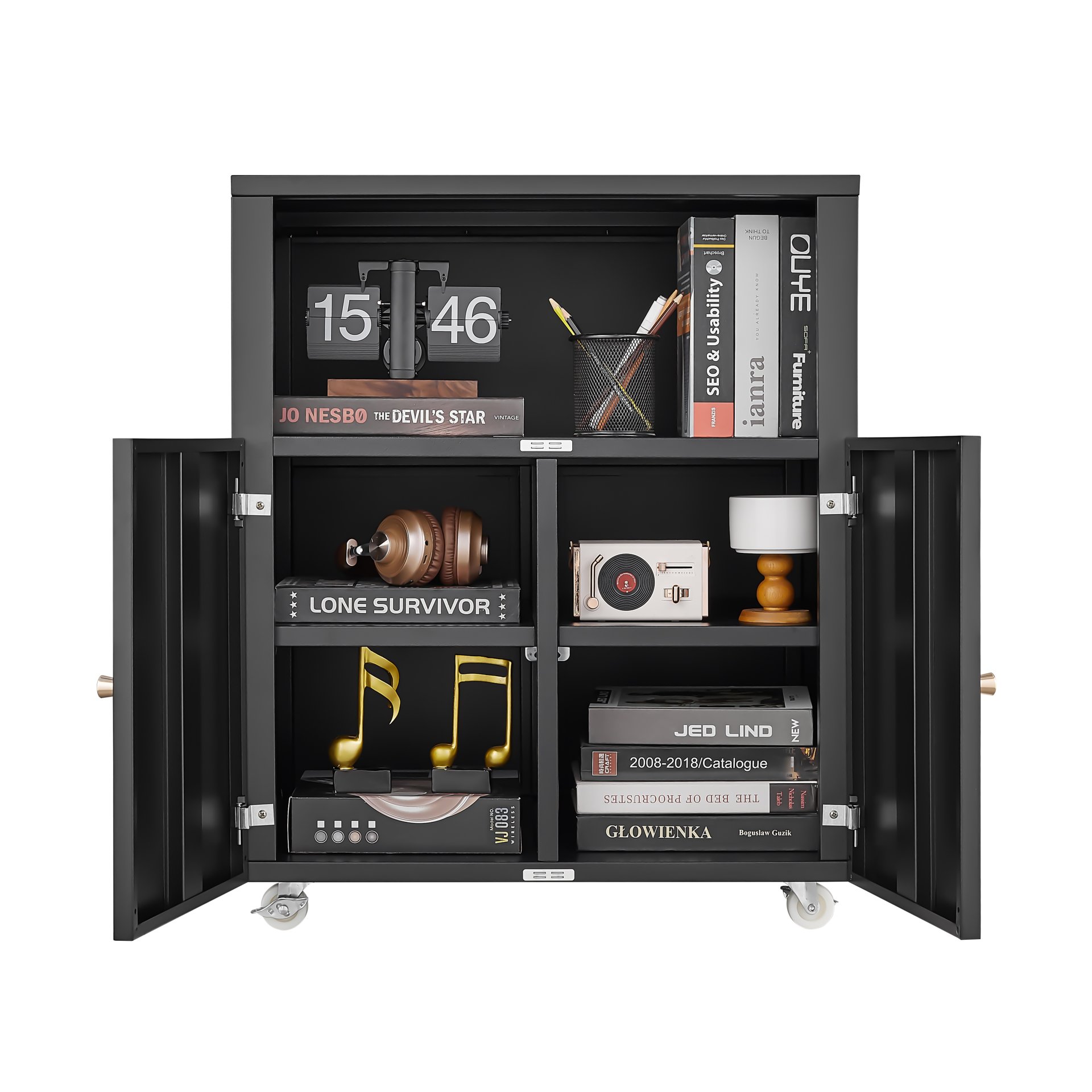 Mobile Printer Stand With Wheels And File Cabinet - Black - Image 7