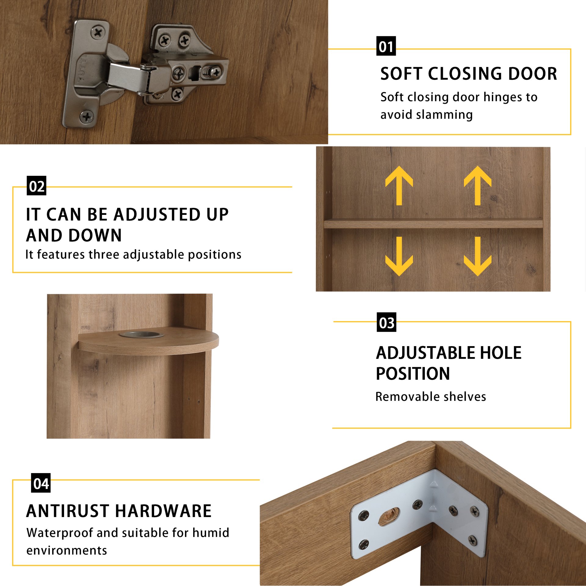 Modern Wall Mounted Bathroom Vanity With Sink And Storage Rack Soft Close Doors Plywood - Imitative Oak - Image 6