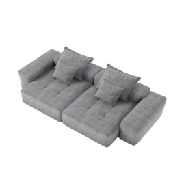 Modern Oversized Modular Sectional Sofa With 2 Chaise Lounge And 2 Armrest, Sparkling Chenille Fabric Soft Cushion Sofa With 4 Pillows, 4 Pieces Diy Combination Tufted Sofa, No Assembly Required - Gray
