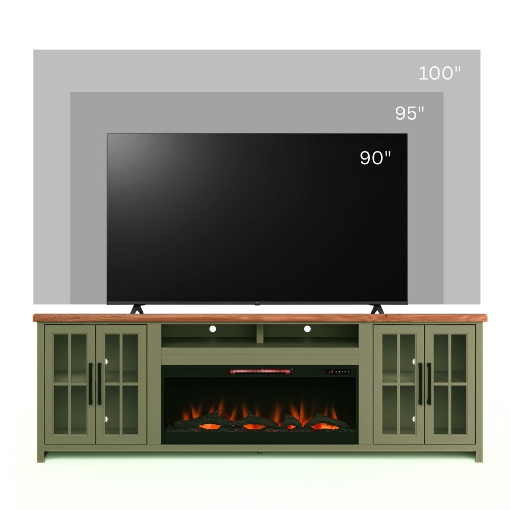 Vineyard - 97" Fireplace TV Stand Console For TVs Up To 100" - Sage Green And Fruitwood Finish - Image 3