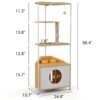 Corner Cat Tower, Cat Tree With Scratching Post, Cat Condo With Feeding Station And Climbing Platforms, Pet Furniture For Indoor Cats - White / Light Oak - Image 3