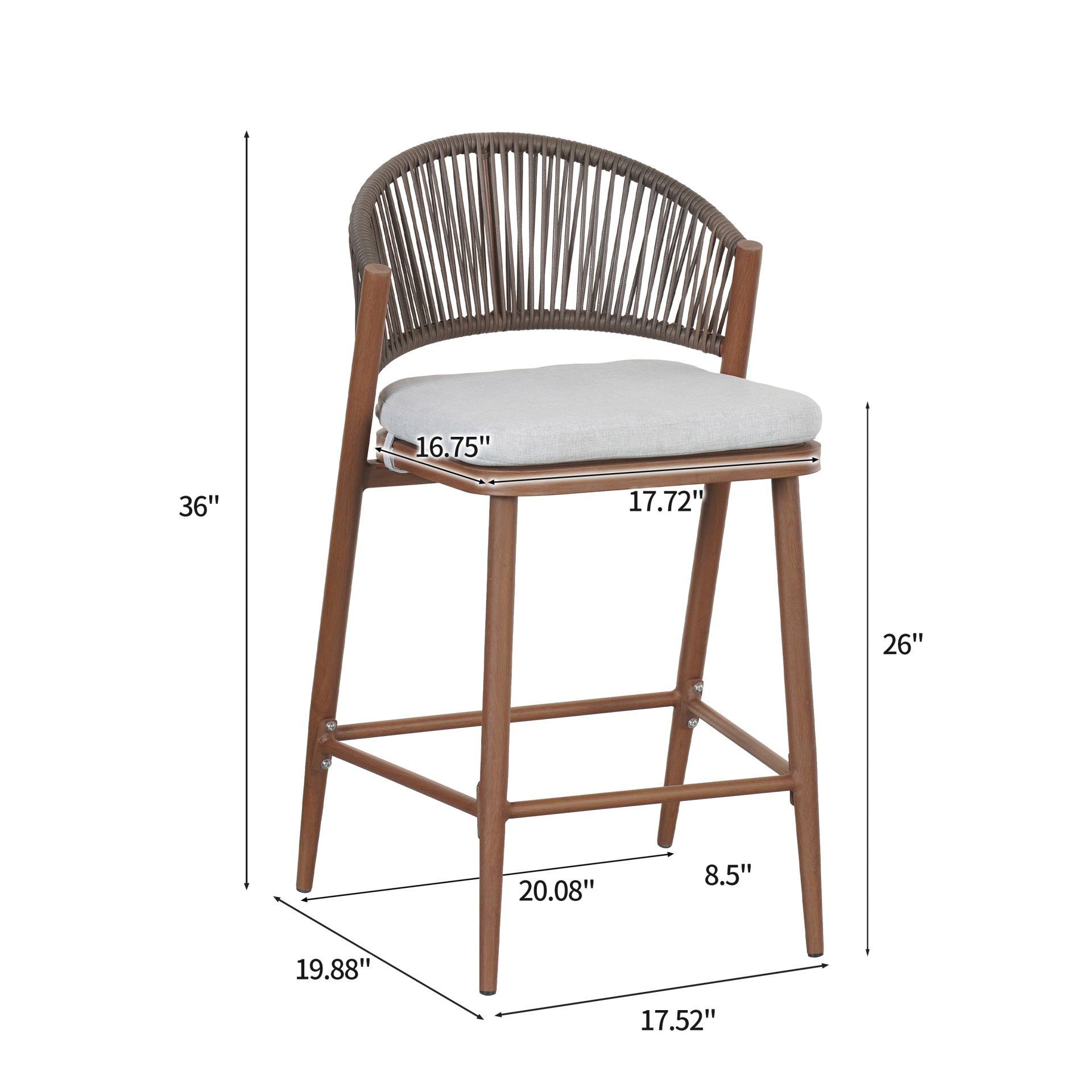 Outdoor Counter Height Aluminum Frame Counter Stools With Scallop Shaped Backrest & Water Resistant Cushions (Set of 2) - Teak - Image 3