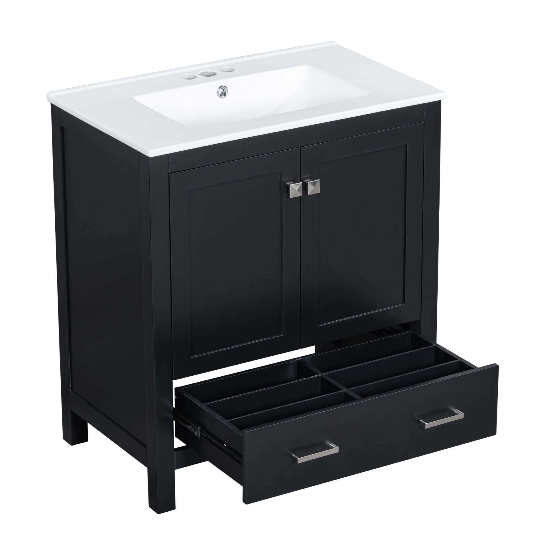 Bathroom Vanity With Single Sink, Combo Cabinet Undermount Sink, Bathroom Storage Cabinet With 2 Doors And A Drawer, Soft Closing, Multifunctional Storage, Solid Wood Frame - Black - Image 15