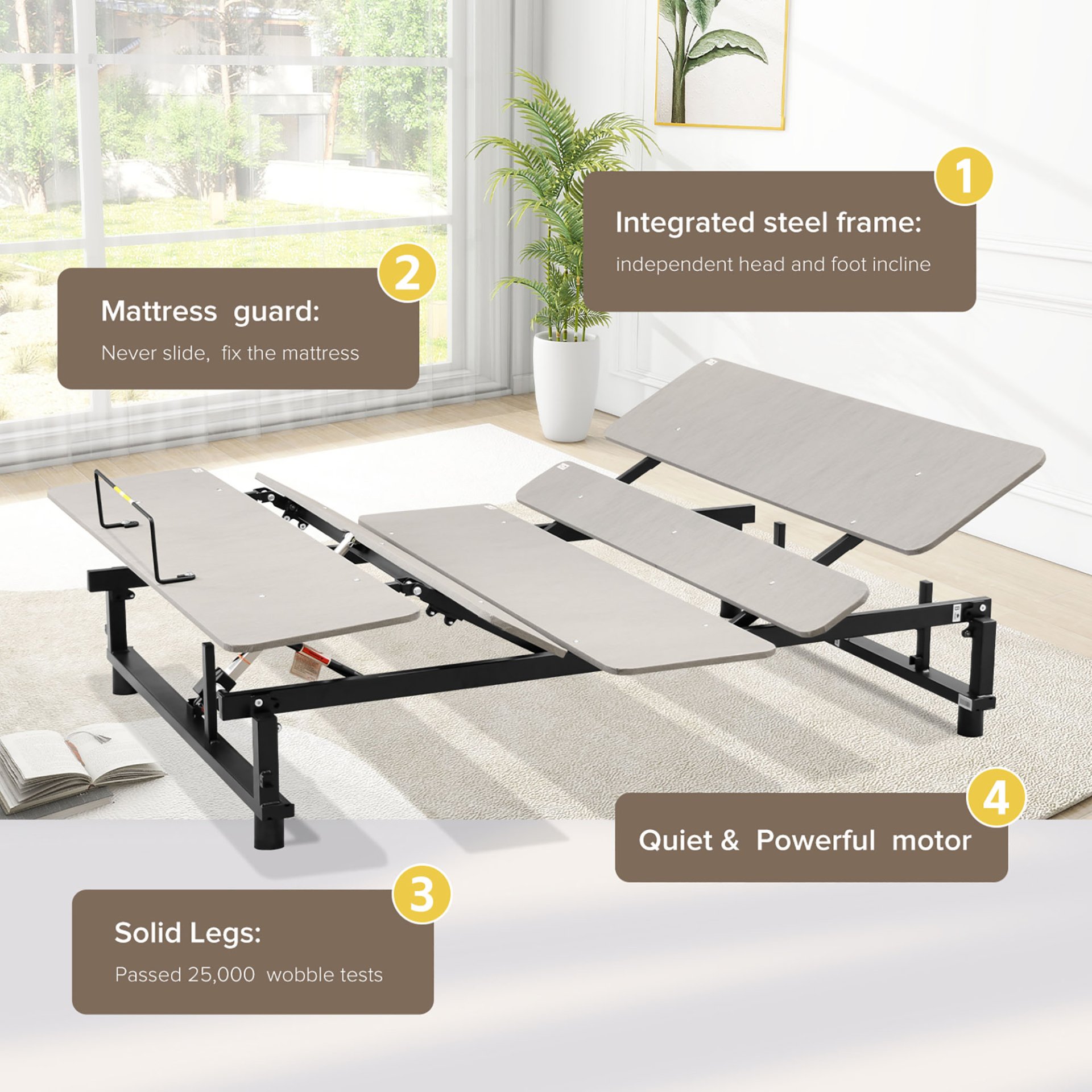 Electric Ergonomic Adjustable Bed Base Queen Size With Wireless Remote Control - Gray - Image 4