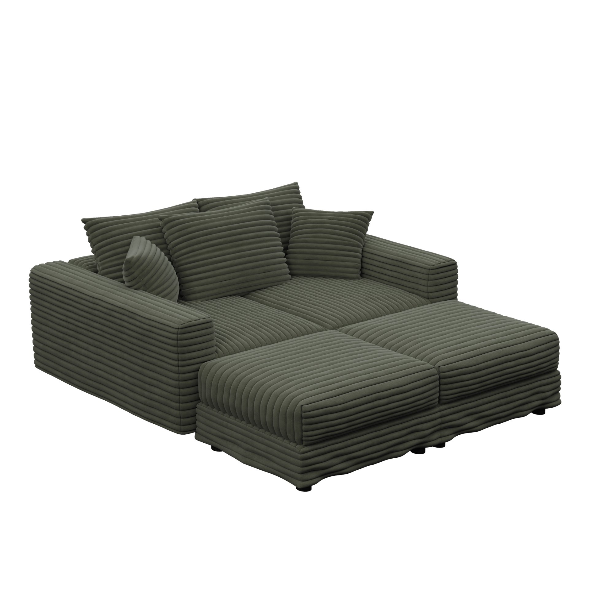 3 Seat Sofa, Deep Seat Couches With Soft Pillows And 2 Ottomans, Convertible Sofa Lounge Chair, For Living Room - Green - Image 23