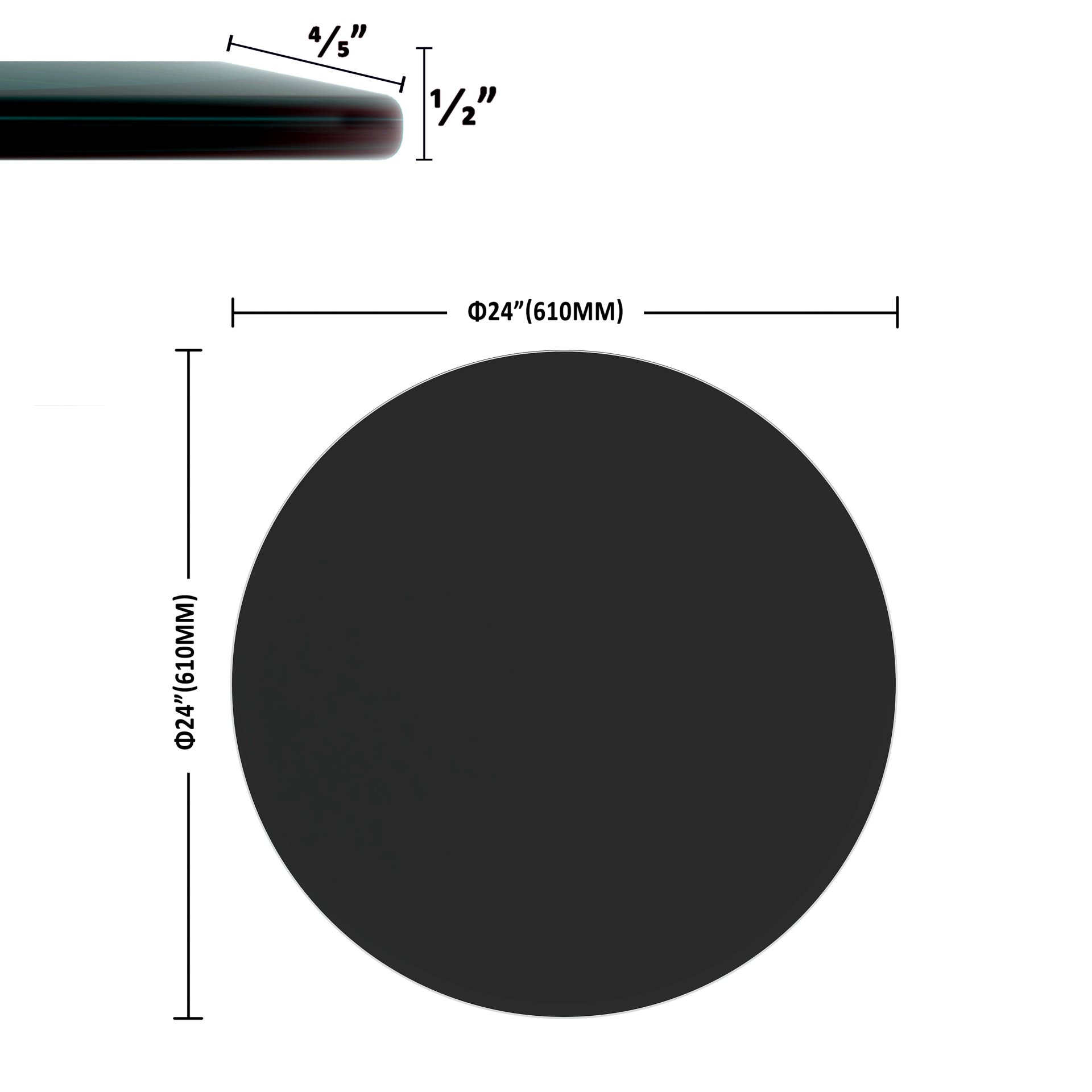 24" Round Tempered Glass Table Top Glass 1 / 2" Thick Beveled Polished Edge - Black - Image 3