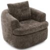 360° Swivel Accent Barrel Chair With Dual Layer Cushion, Round Seating For Living Room - Brown - Image 10