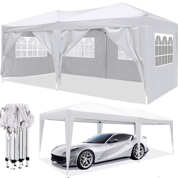10X20 Ez Pop Up Canopy Outdoor Portable Party Folding Tent With 6 Removable Sidewalls + Carry Bag + 4 Pieces Weight Bag - White