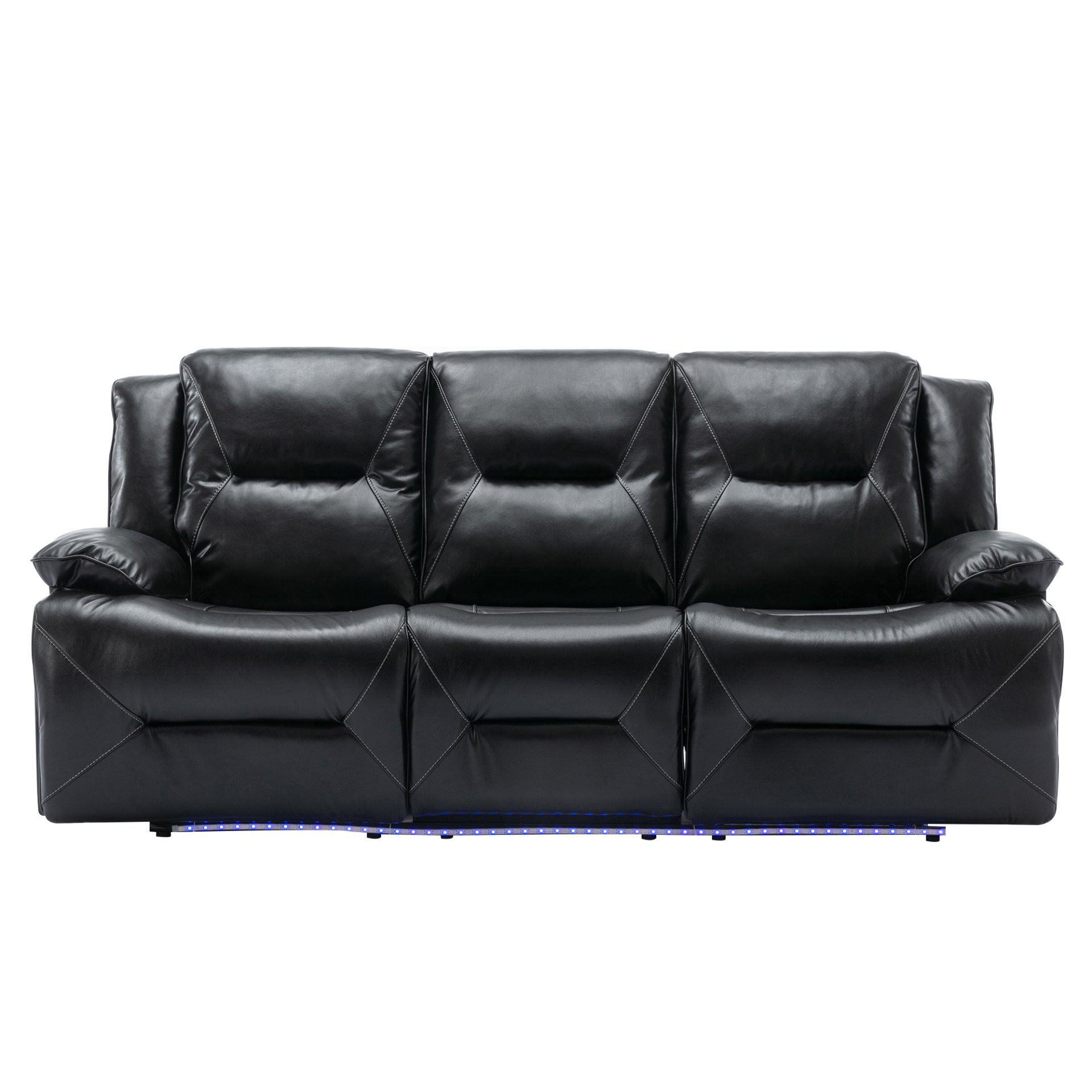 3 Seater Home Theater Recliner Manual Recliner Chair With A Led Light Strip Two Built-In Cup Holders For Living Room - Black - Image 8