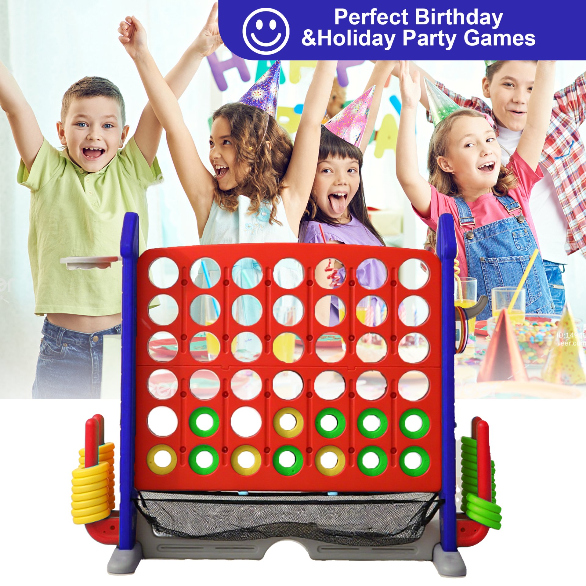 4 To Score Giant Game Set With Mesh Bag & Jumbo Connect 4 - Blue / Red - Image 9