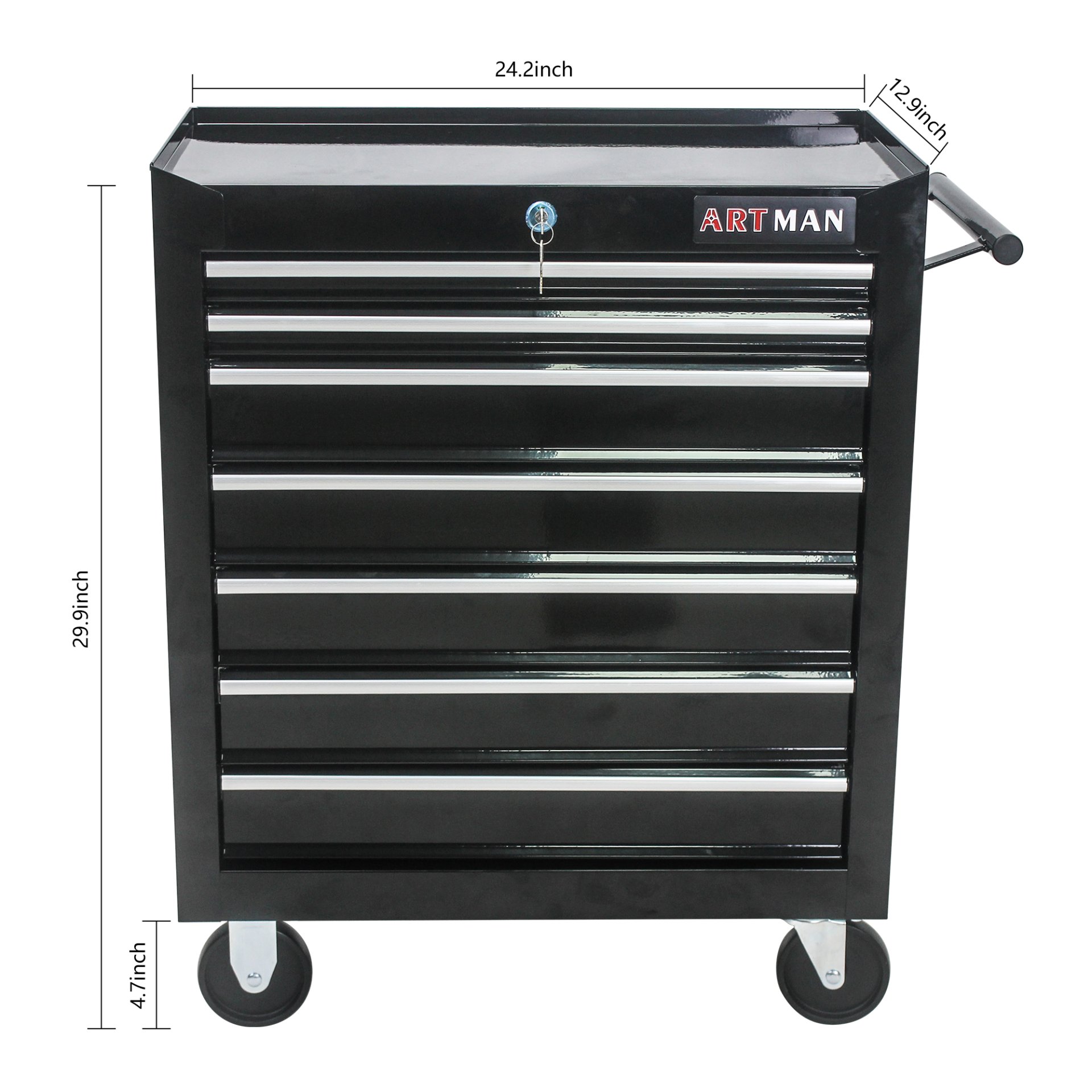 7 Drawers Multifunctional Tool Cart With Wheels - Black - Image 3