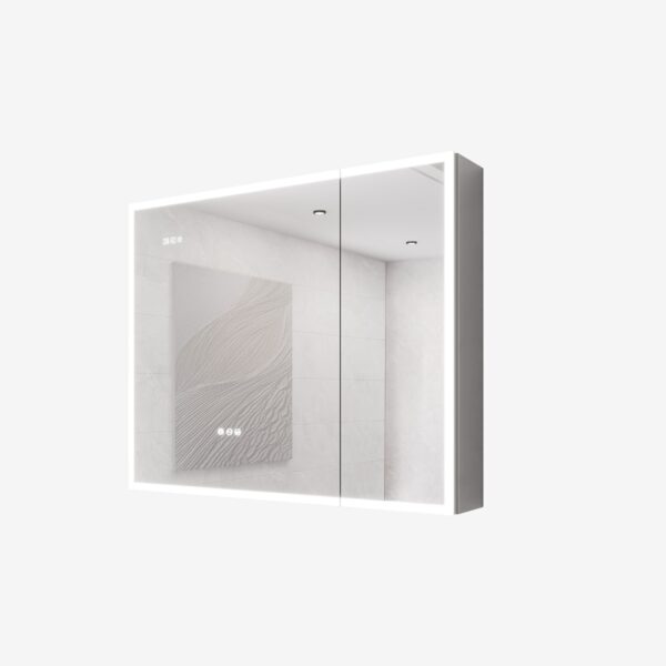 Bathroom Medicine Cabinet With Lights, LED Medicine Cabinet With Mirror, Double Door Lighted Medicine Cabinet With Defogger, Dimmer, Clock & Temp Display, 2 Outlets & USB Ports - Silver