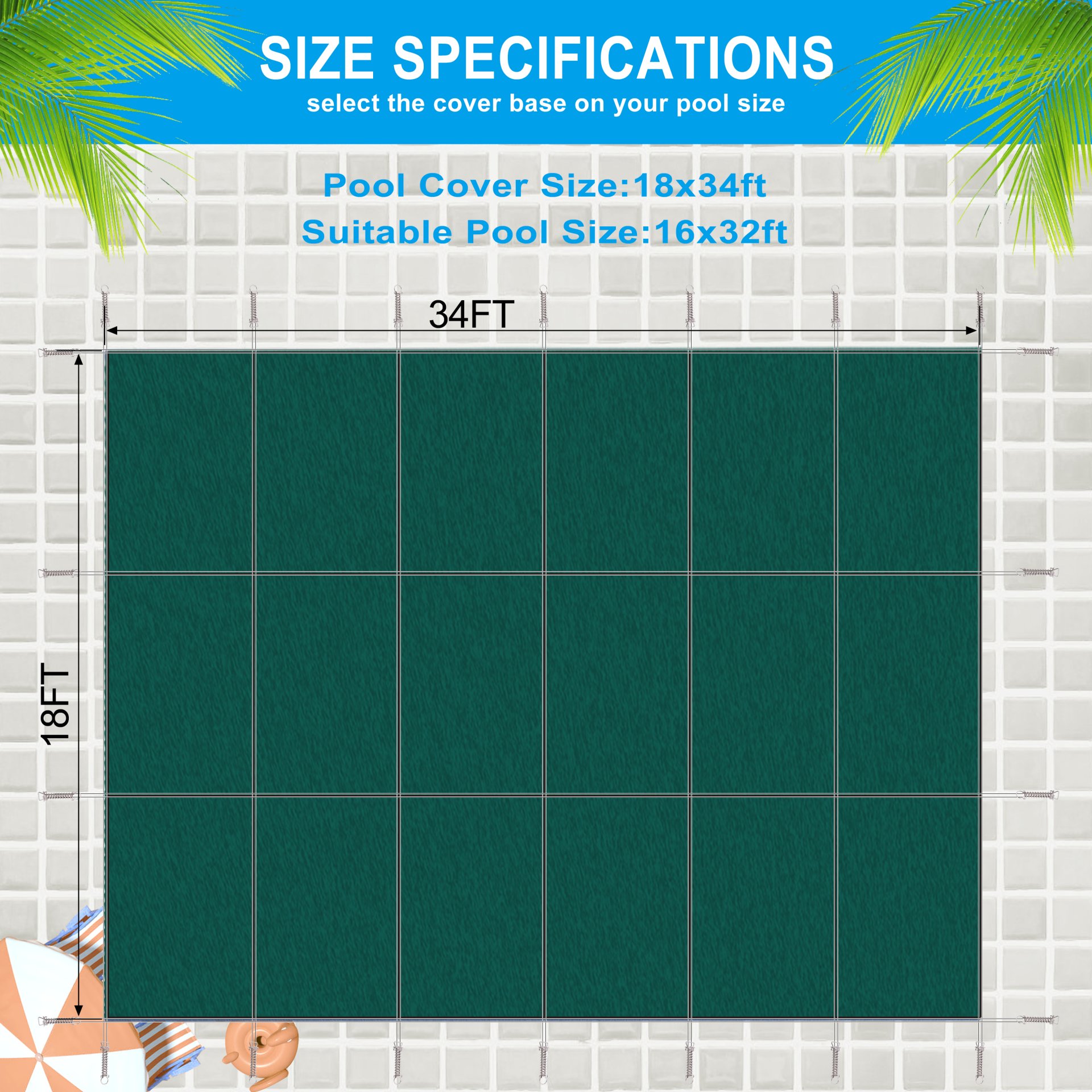 Green Mesh Inground Pool Safety Cover 16 X 32Ft Rectangle Winter Cover - Green - Image 3