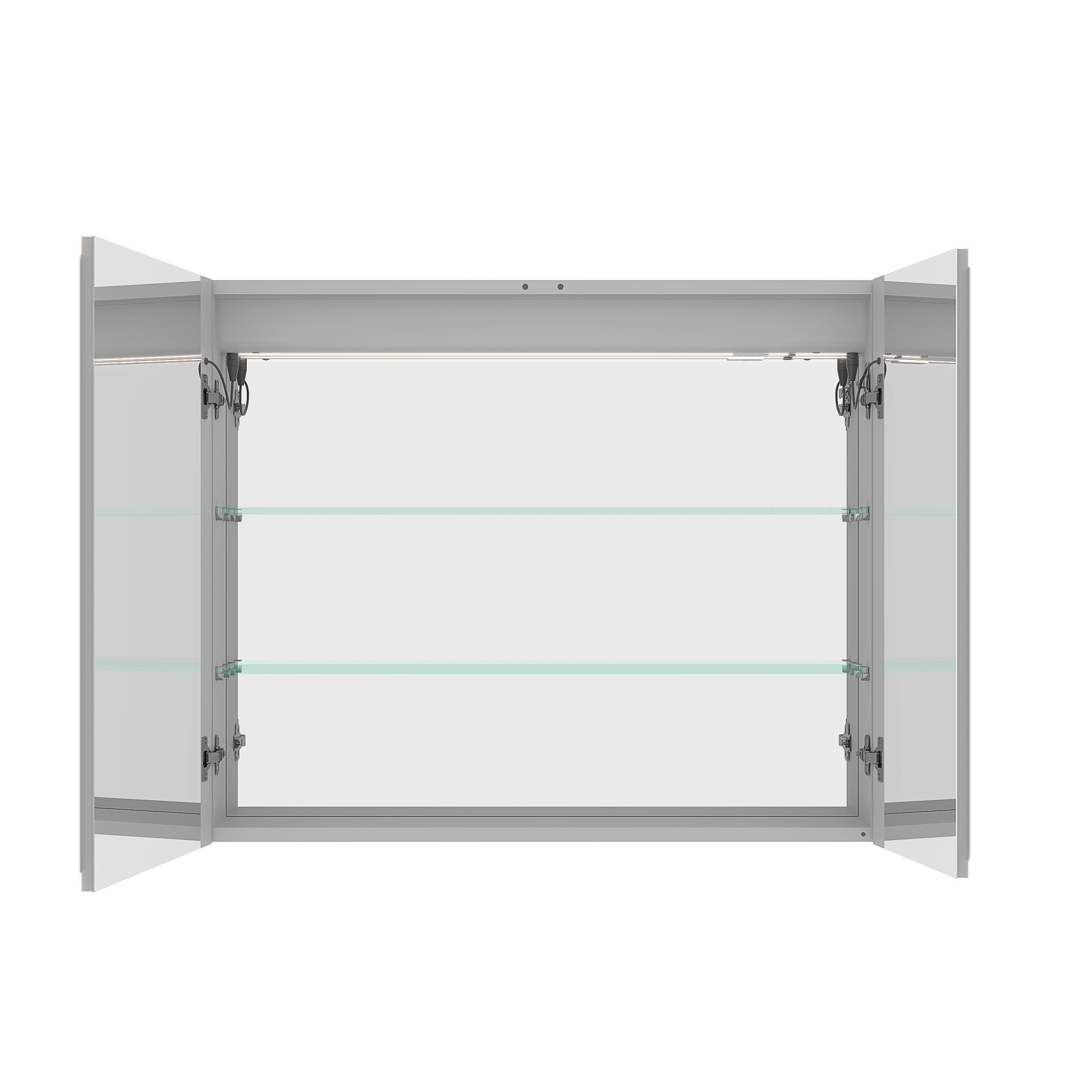 Bathroom Medicine Cabinet With Lights, LED Medicine Cabinet With Mirror, Double Door Lighted Medicine Cabinet With Defogger, Dimmer, Clock & Temp Display, 2 Outlets & USB Ports - Silver - Image 10