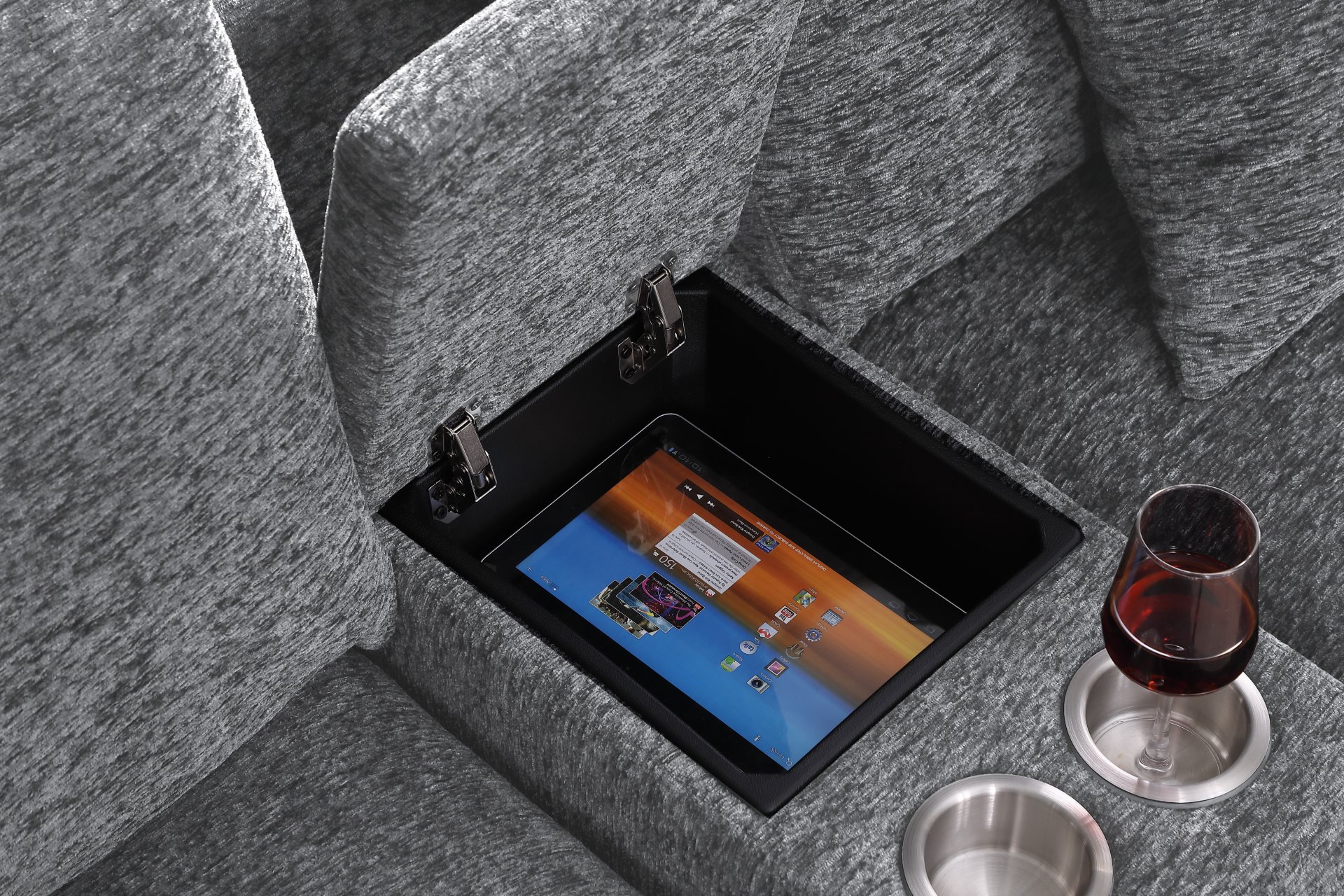 Celine - Chenille Fabric Corner Sectional Sofa With Right Facing Chaise, Cupholders, And Charging Ports - Light Gray - Image 10