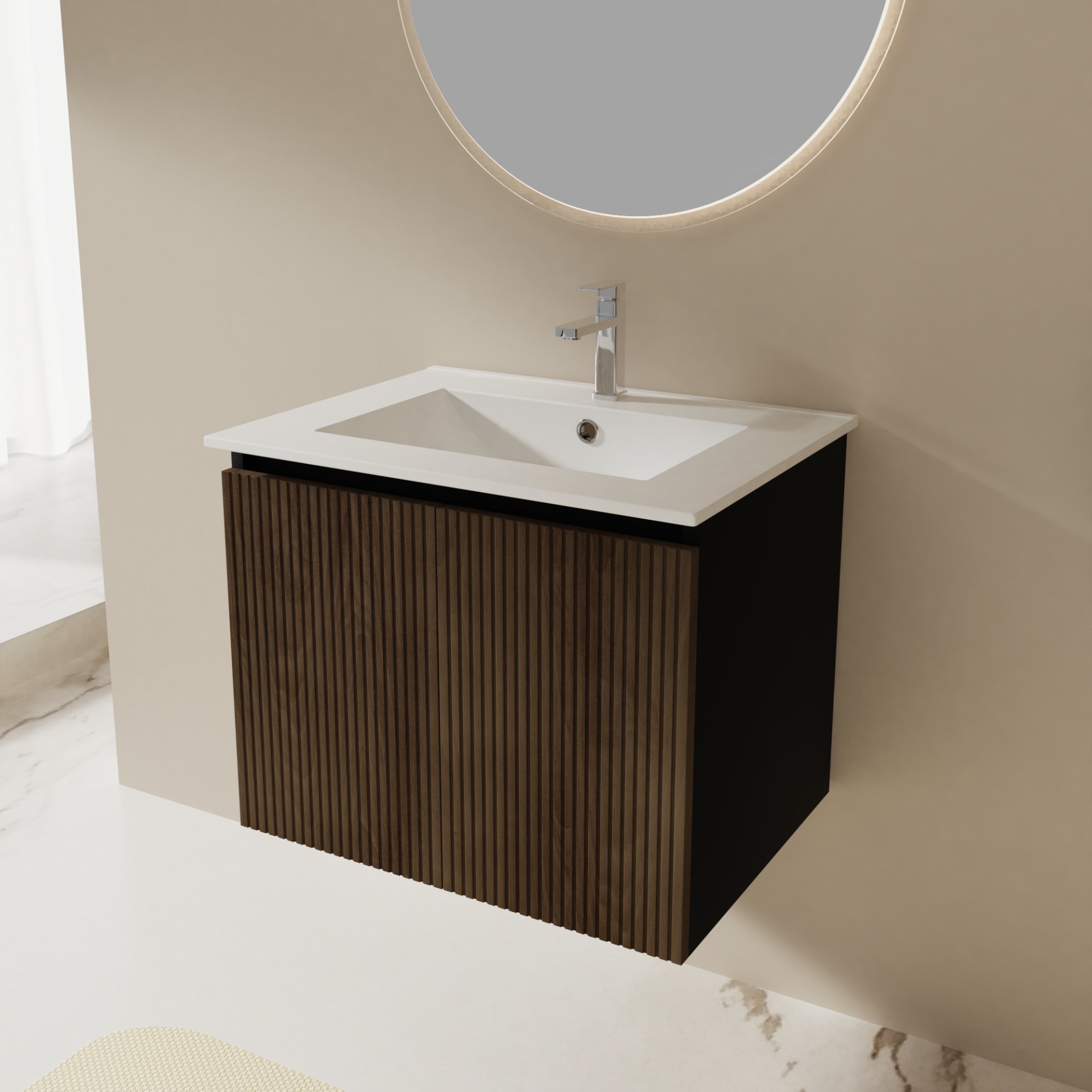 Wall Mount Bathroom Sink Vanity Combo With Towel Rack - Black / Dark Walnut - Image 5