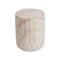 Outdoor / Indoor Lightweight Concrete Side Table, Cylinder Travertine Finish Accent Table - Beige