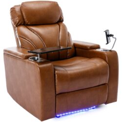 Power Motion Recliner Electric Power Recliner With USB Charging Port, Hidden Arm Storage, Convenient Cup Holder / Bluetooth Speaker - Light Brown