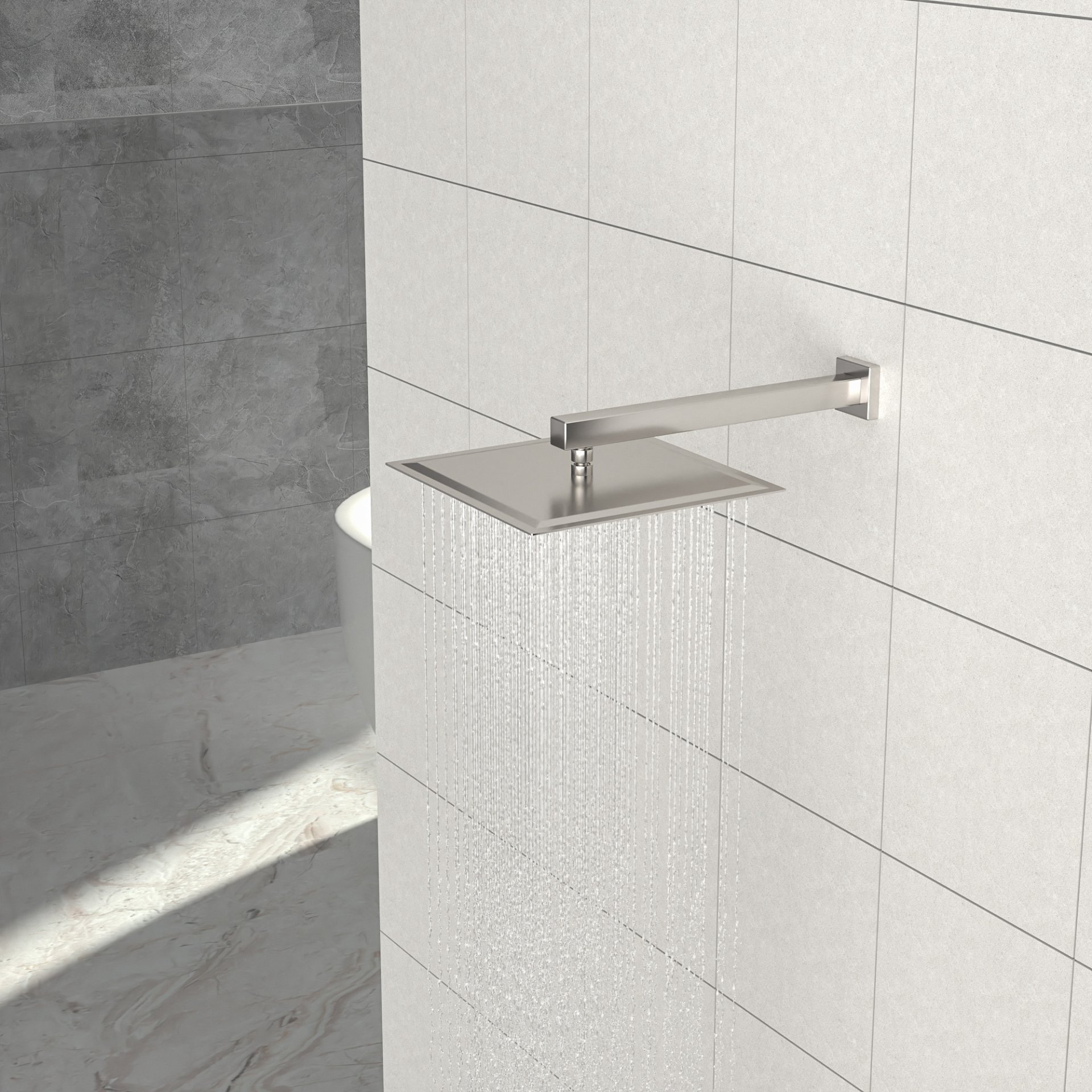 Wall Mounted Shower Arm With Flange, For Rain Shower Heads - Brushed Nickel - Image 2