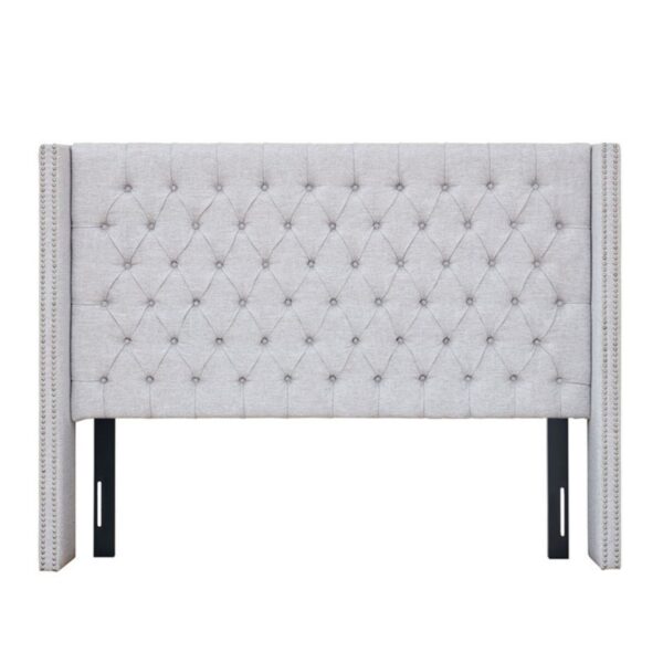 Queen Size Upholstery Headboard With Tufted Buttons And Nailhead Trim - Gray