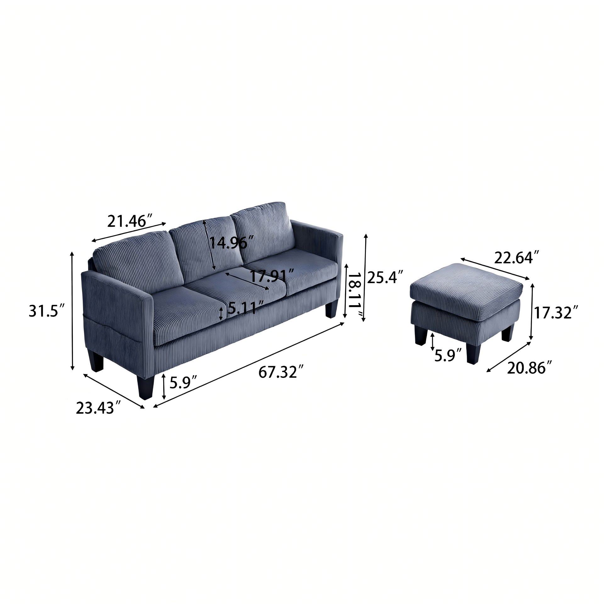 L-Shaped Sectional Sofa With Padded Cashmere, Space Saving Design For Living Rooms & Apartments - Gray - Image 3