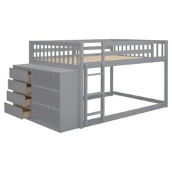Full Over Full Bunk Bed With 4 Drawers And 3 Shelves - Gray