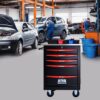 5 Drawer Multifunctional Tool Cart With Wheels, Metal Rolling Tool Cart Storage For Garage Workshop Warehouse Repair Shop With Stainless Steel Roof - Black / Red - Image 14