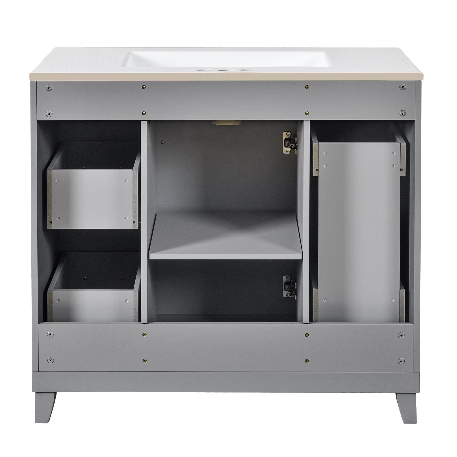 Bathroom Vanity With Sink, Soft Close Doors, Adjustable Shelves, 36" - Gray - Image 13