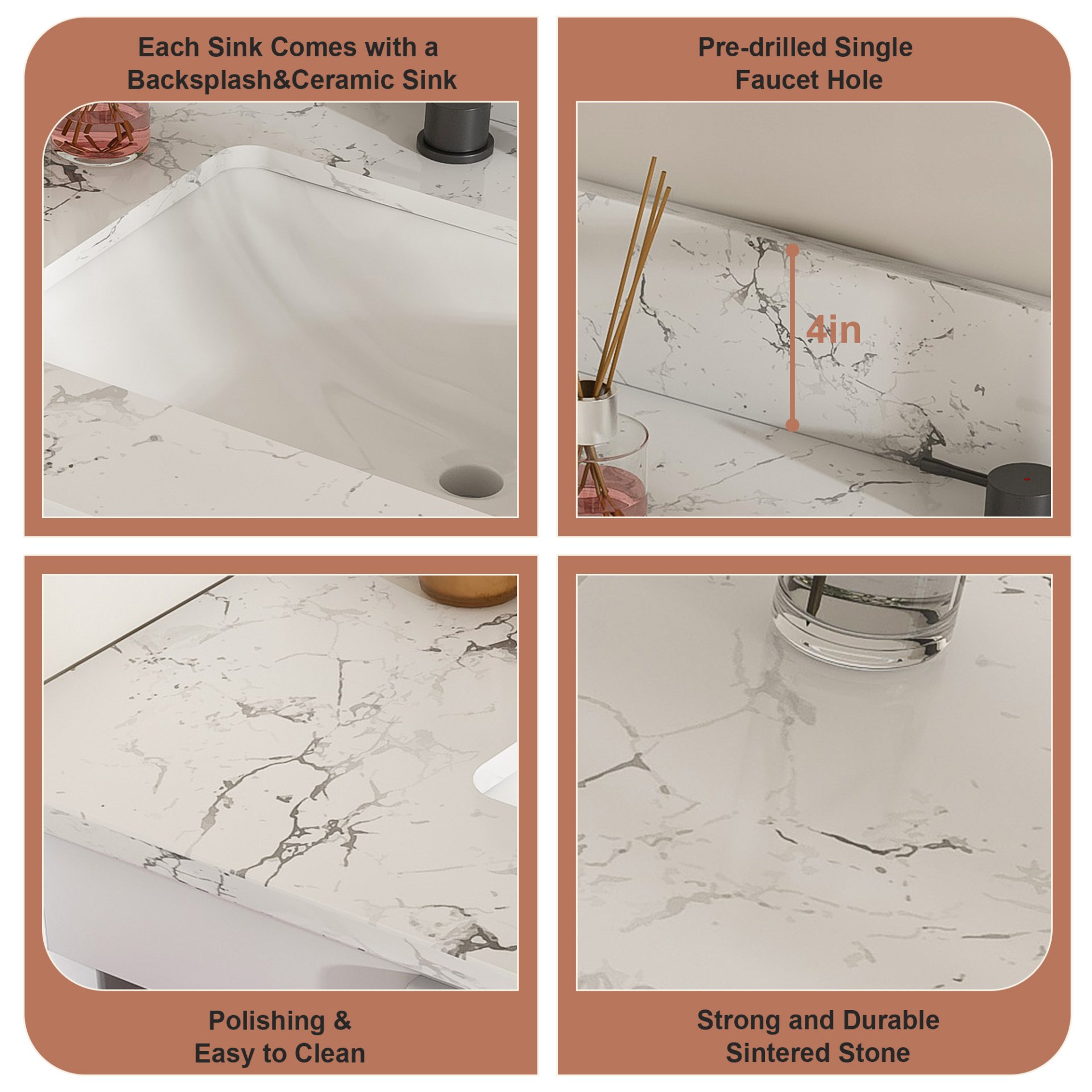 37" Bathroom Vanity With Artificial Marble Carrara Top, Multi Functional Cabinet With Doors And Drawer - White - Image 10
