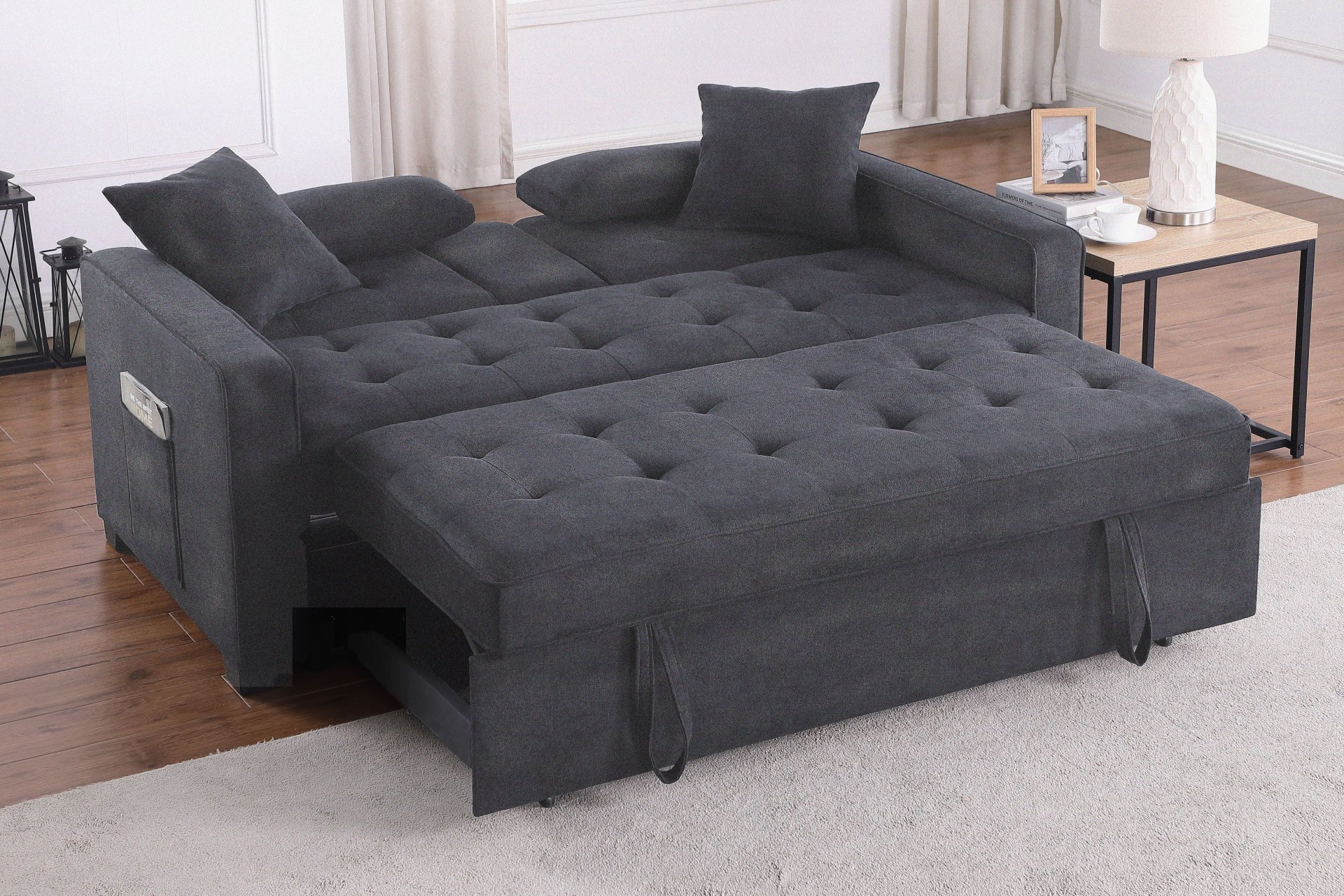 Cody II - Convertible Sleeper Loveseat With Cup Holder, Charging Ports and Pocket - Dark Gray - Image 3